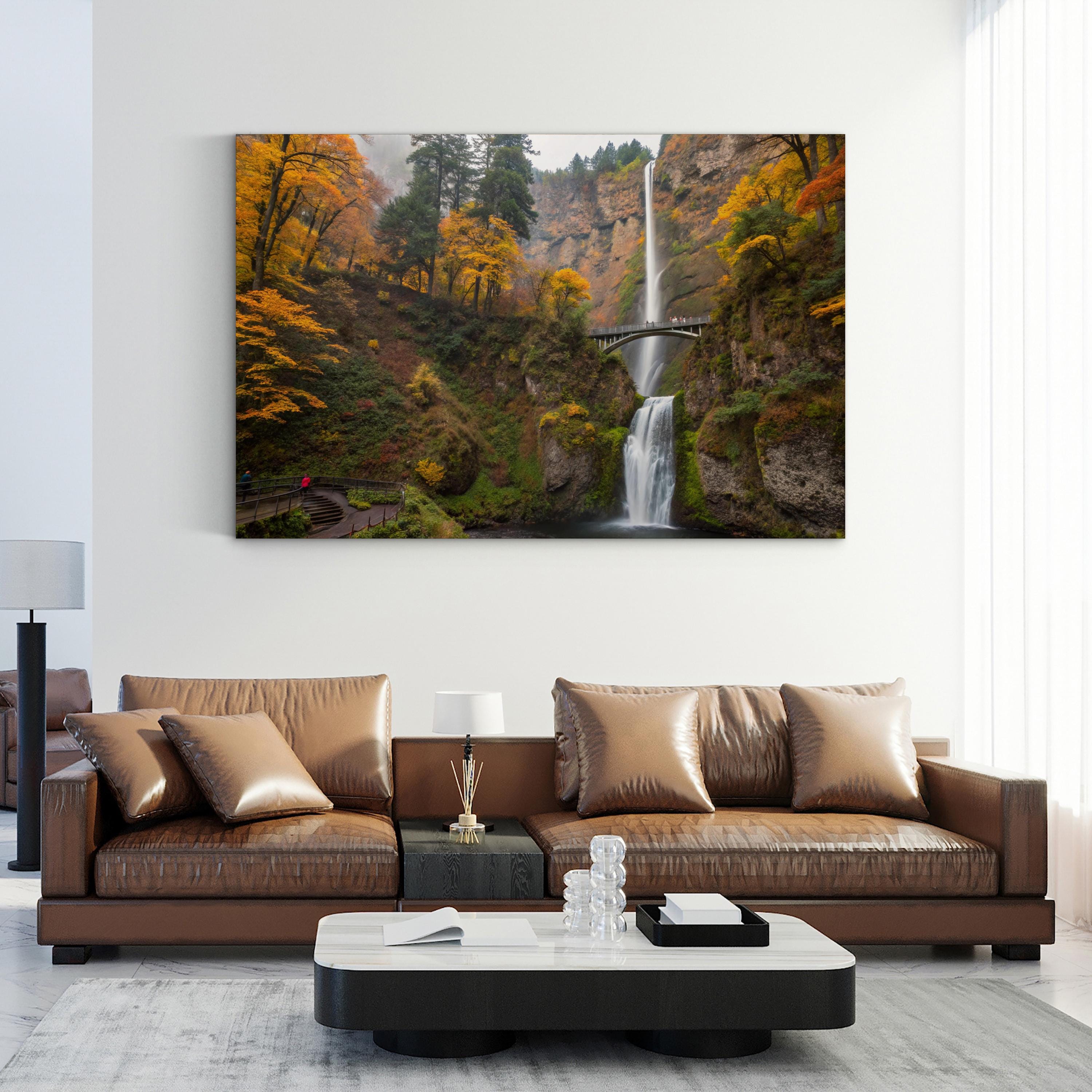 Multnomah Falls Autumn, Oregon – Vintage Photography Wall Art | Waterfall Canvas Print