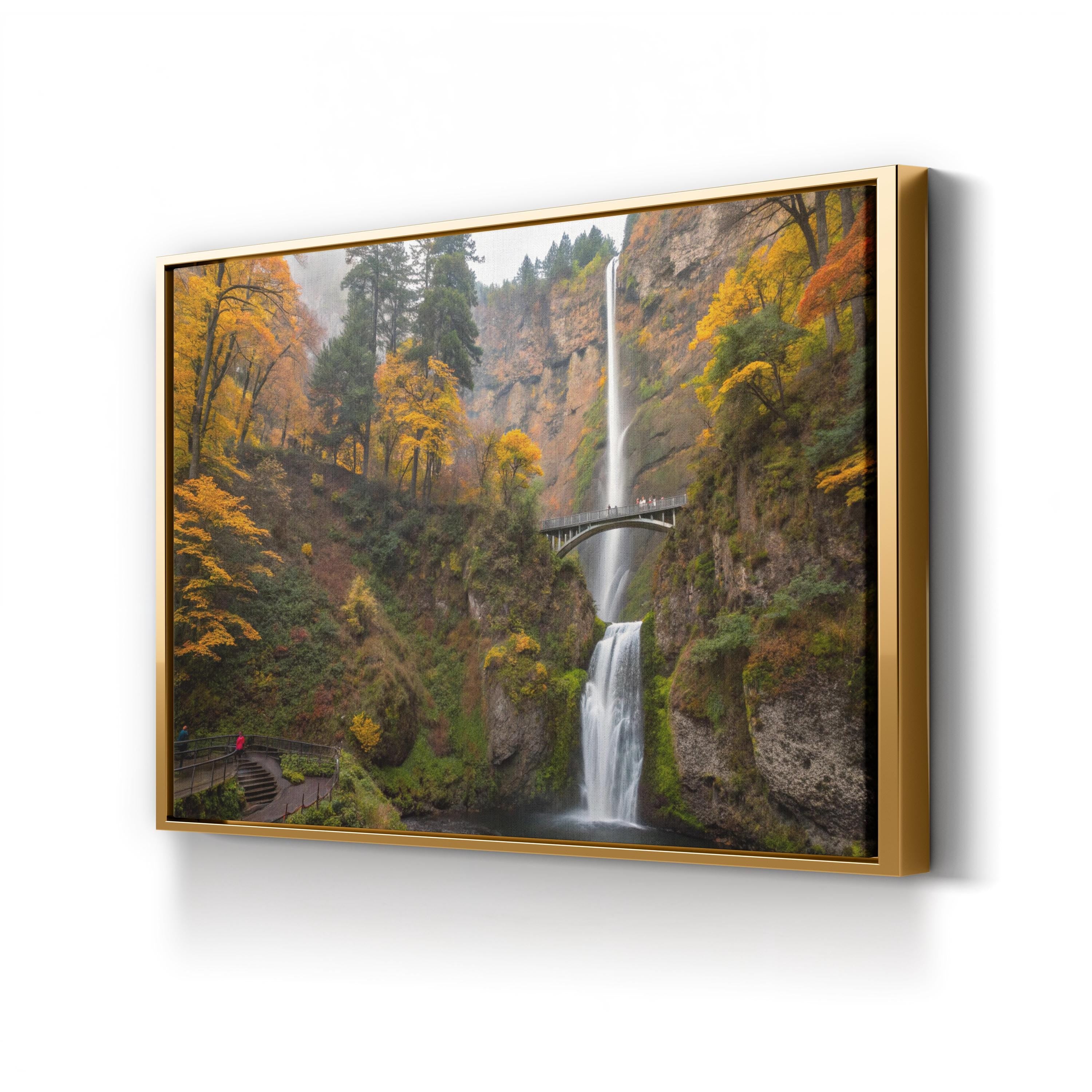 Multnomah Falls Autumn, Oregon – Vintage Photography Wall Art | Waterfall Canvas Print