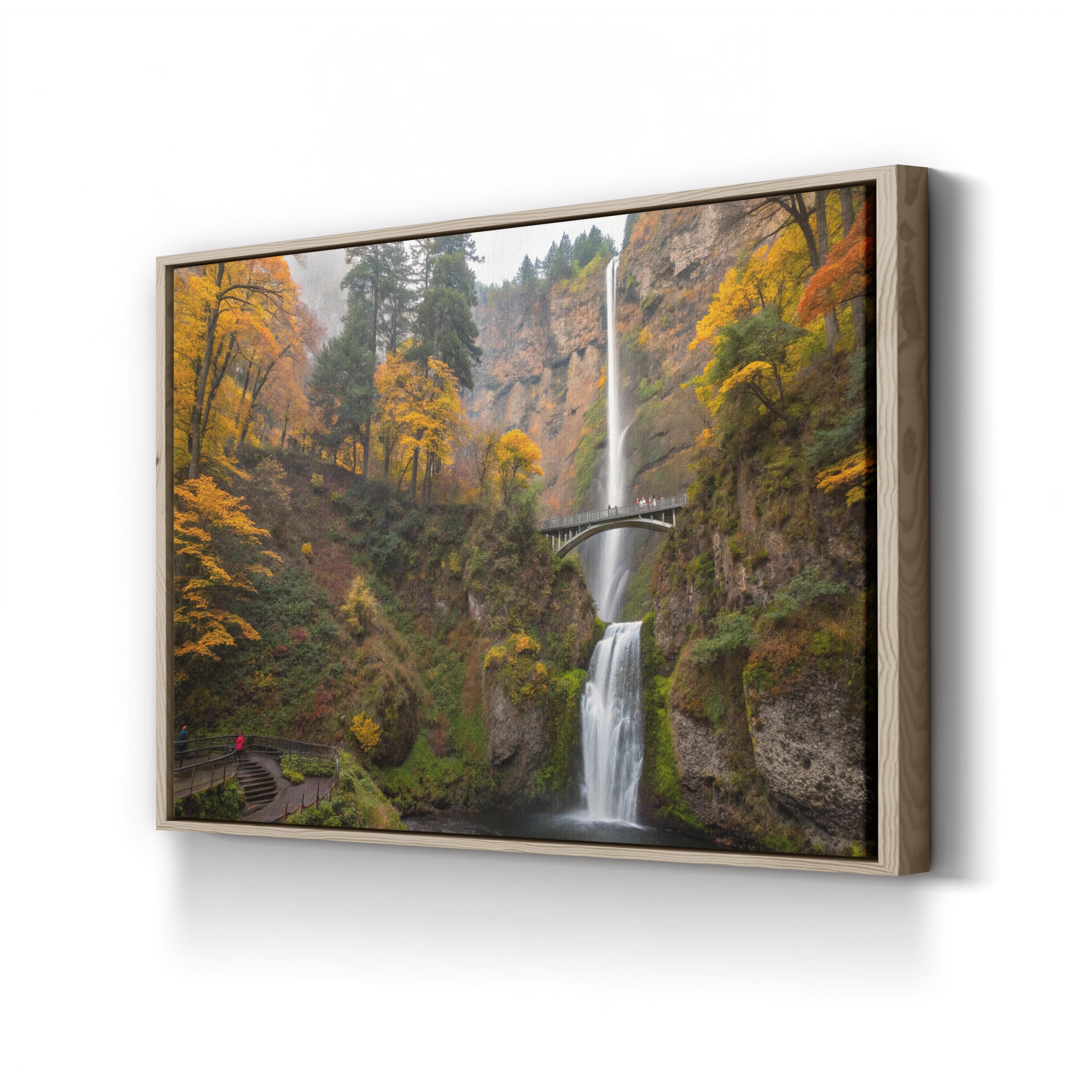 Multnomah Falls Autumn, Oregon – Vintage Photography Wall Art | Waterfall Canvas Print