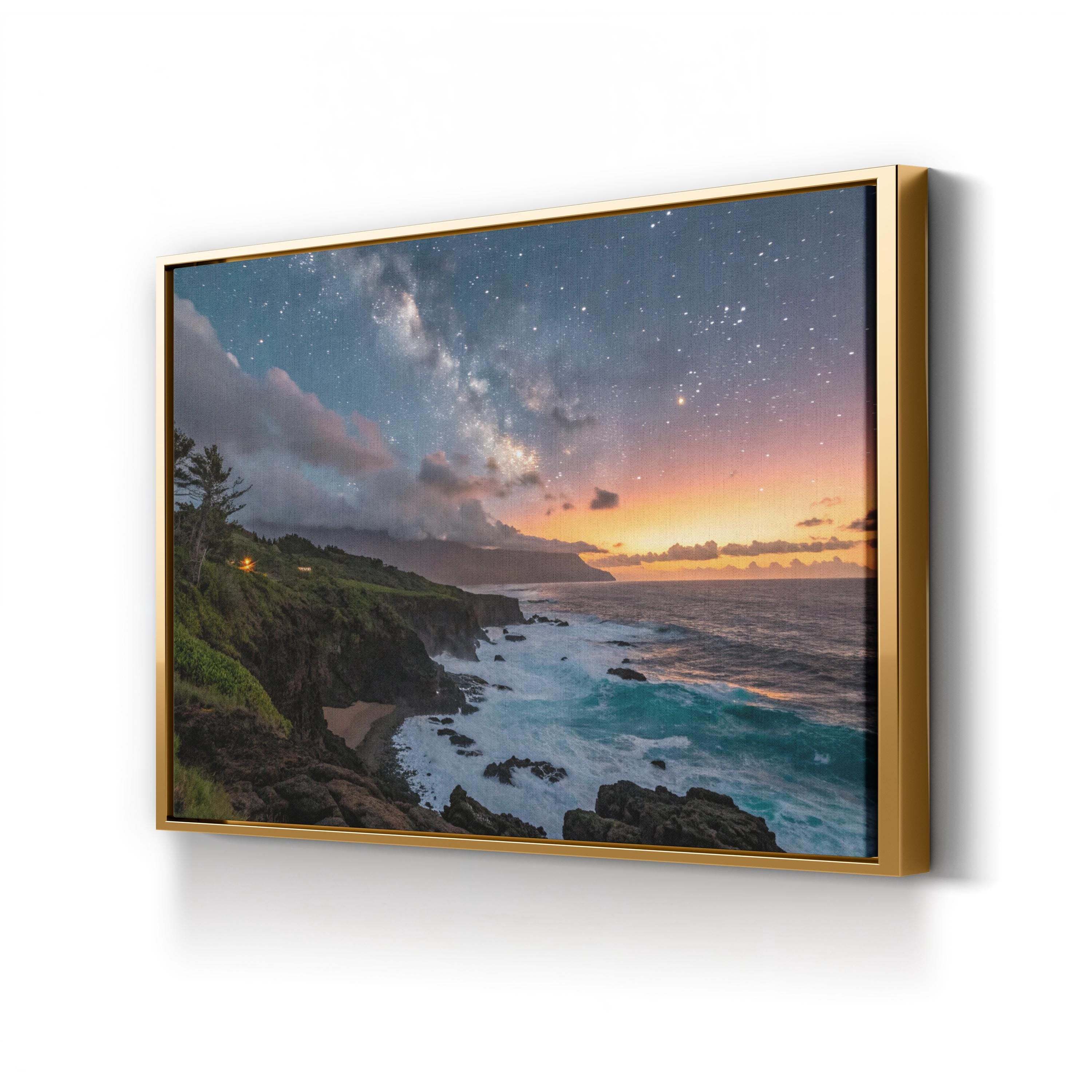 Framed Ocean & Starry Sky – Vintage Photography Wall Art | Coastal Landscape Canvas Print