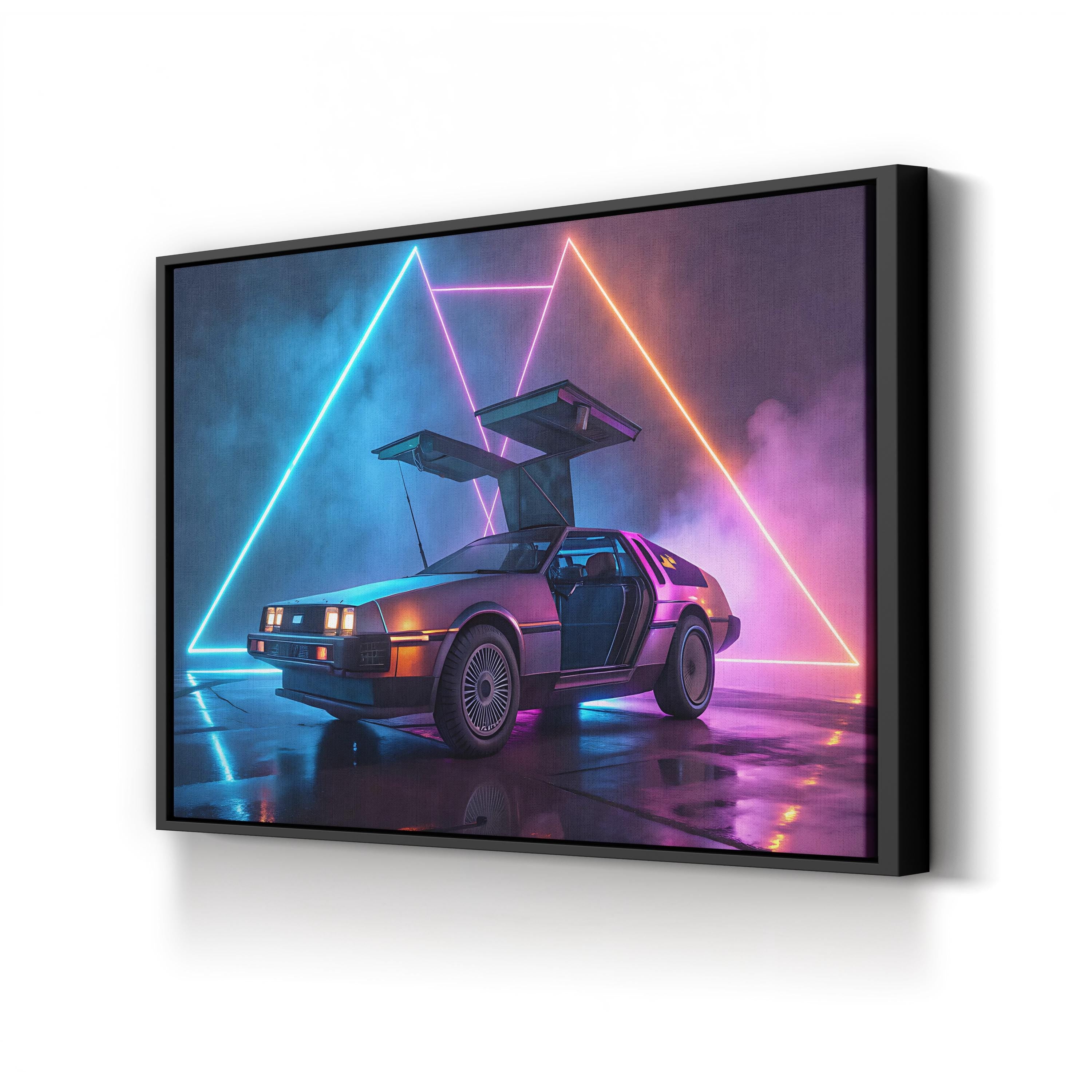 Retro 88 MPH Car – Period Illustration Wall Art | Sci-Fi Neon Canvas Print