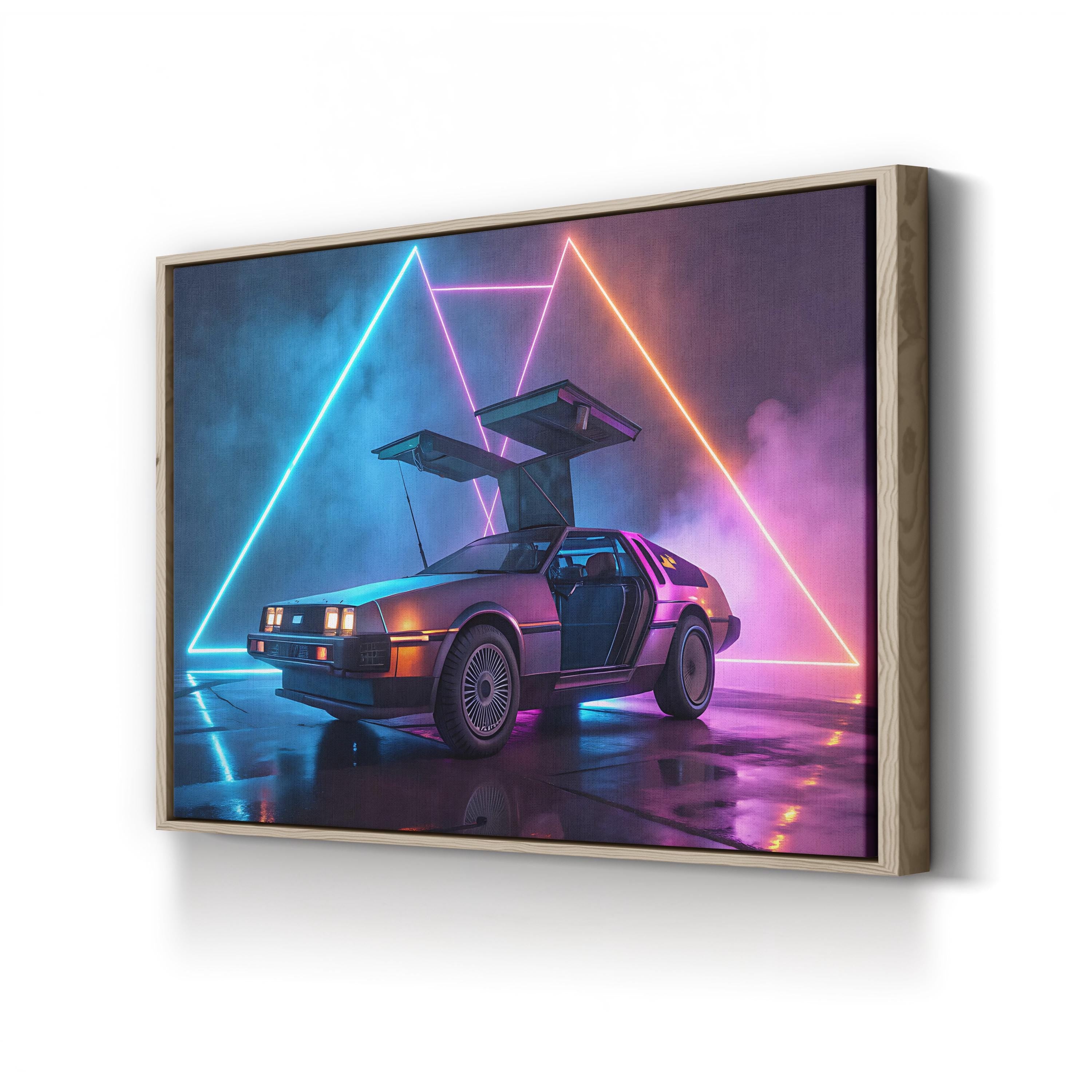 Retro 88 MPH Car – Period Illustration Wall Art | Sci-Fi Neon Canvas Print