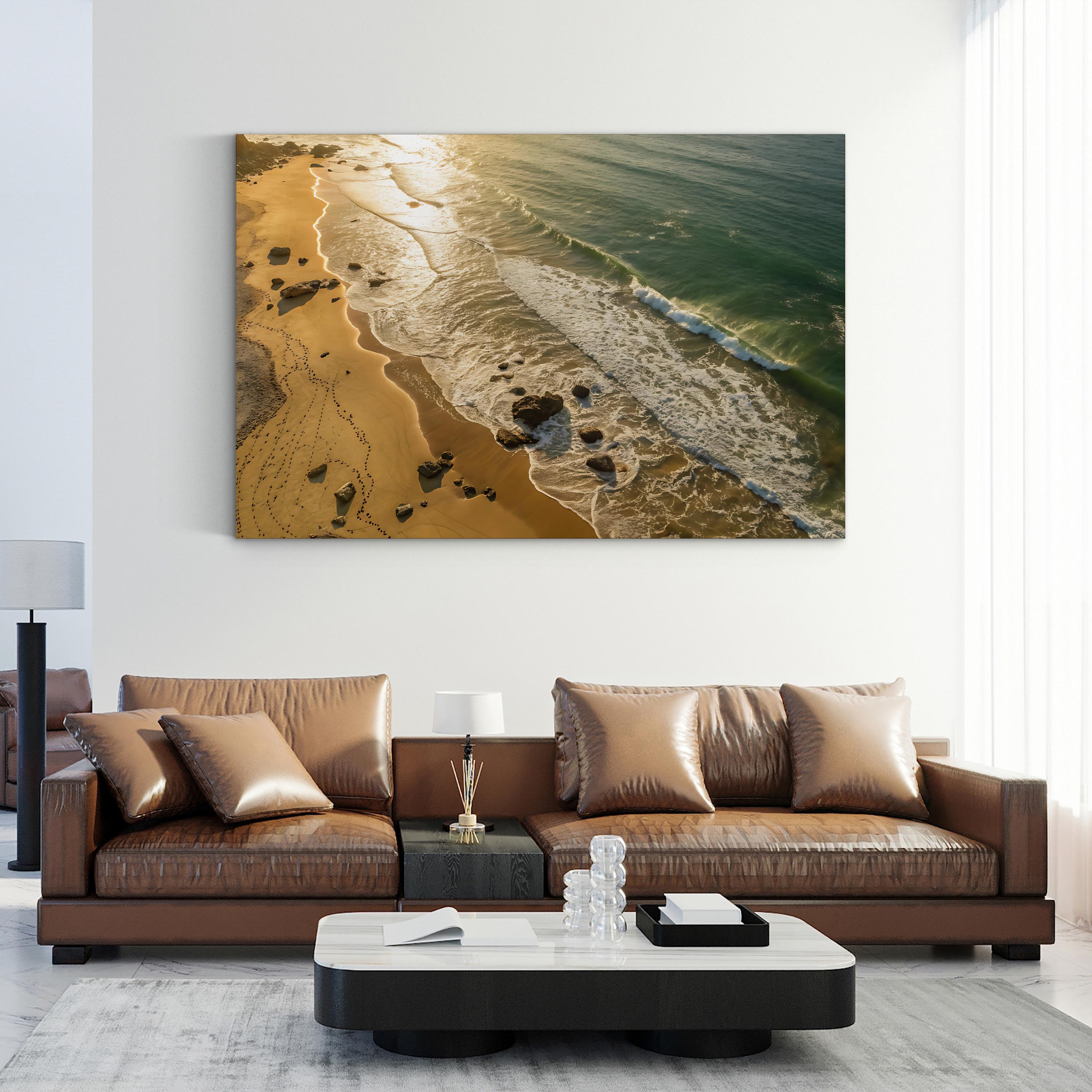 Aerial Coastal Sunset — Modern Beach Shoreline Canvas Wall Art