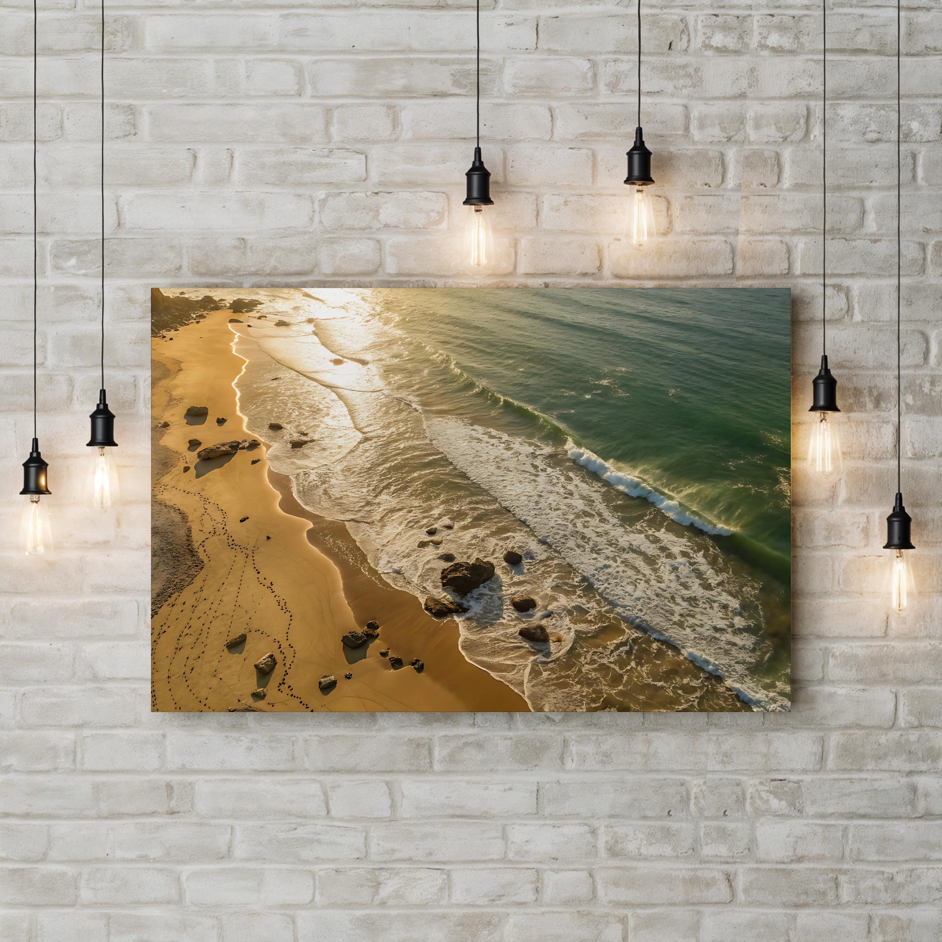 Aerial Coastal Sunset — Modern Beach Shoreline Canvas Wall Art