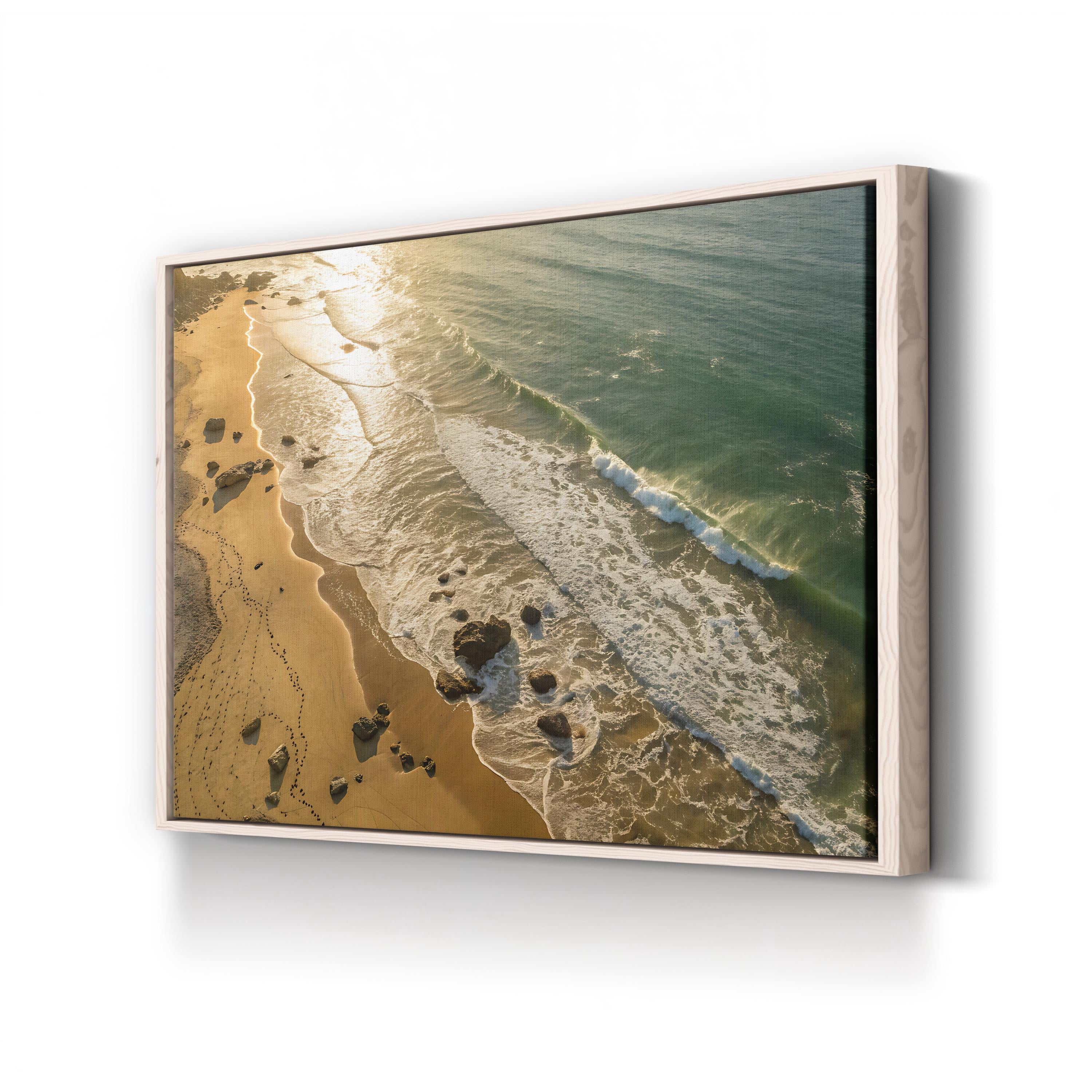 Aerial Coastal Sunset — Modern Beach Shoreline Canvas Wall Art