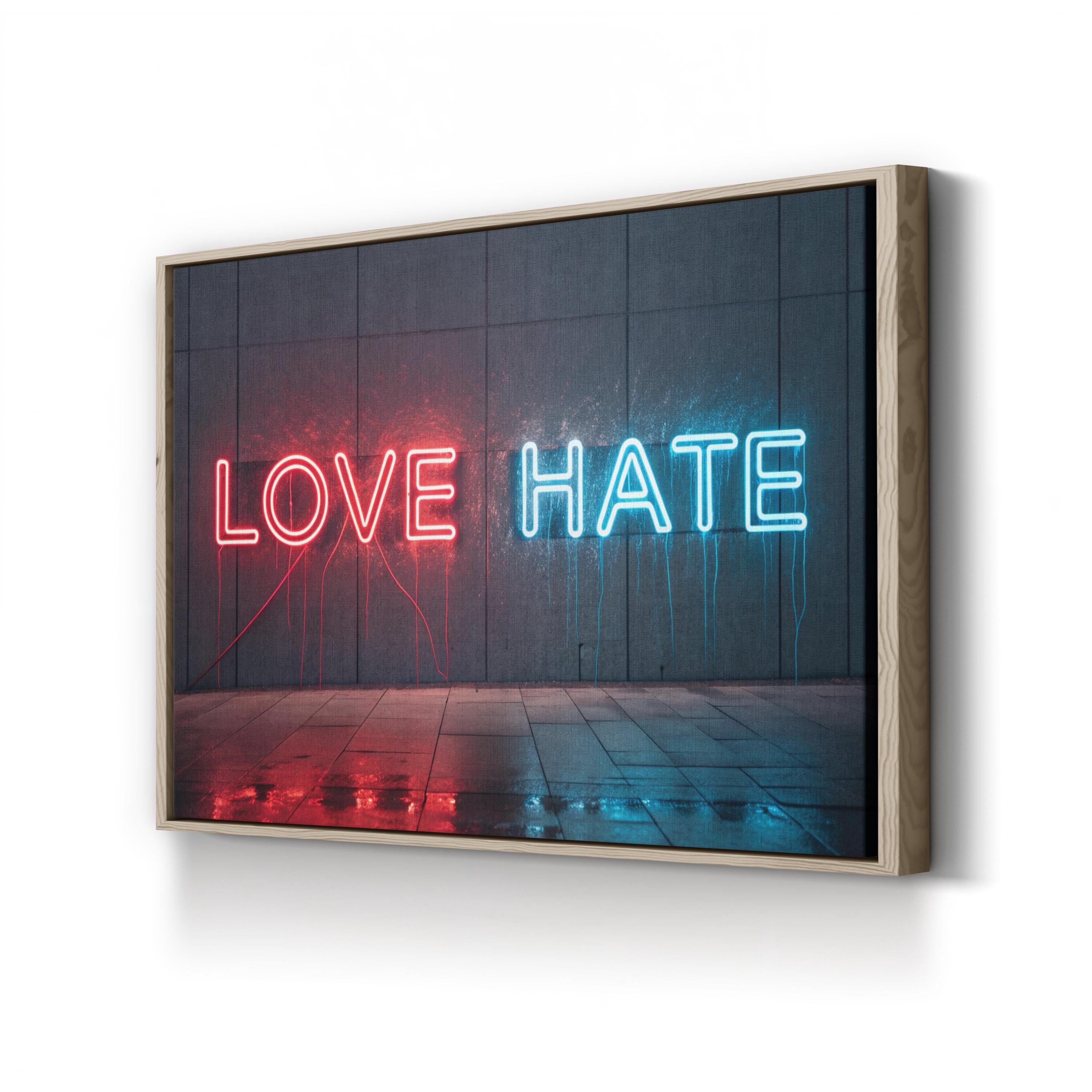 A Love Hate Relationship Wall Art | Contemporary Urban Neon Typography Canvas Print