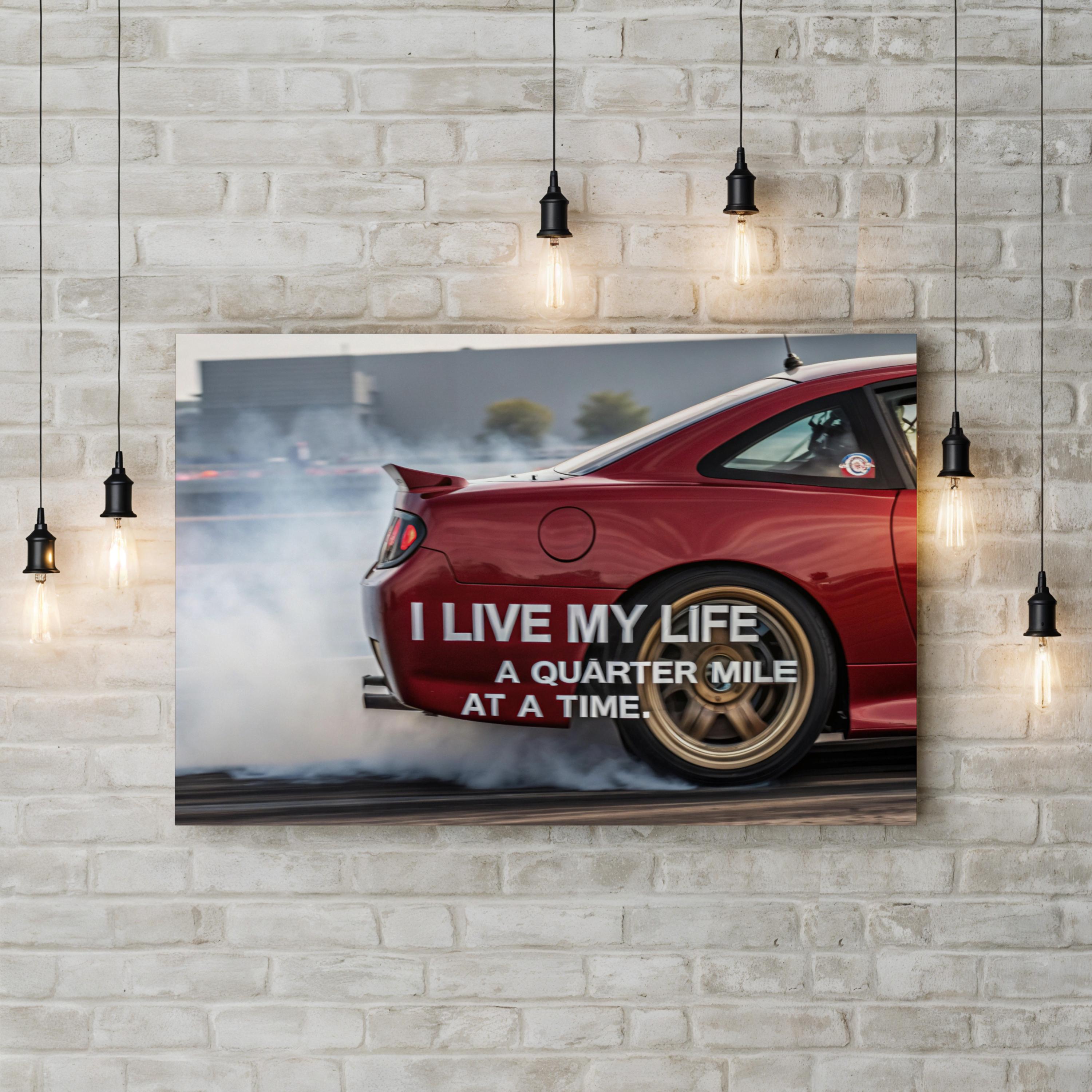 Race Car Quarter Mile – Period Illustration Wall Art | Typography Automotive Canvas Print