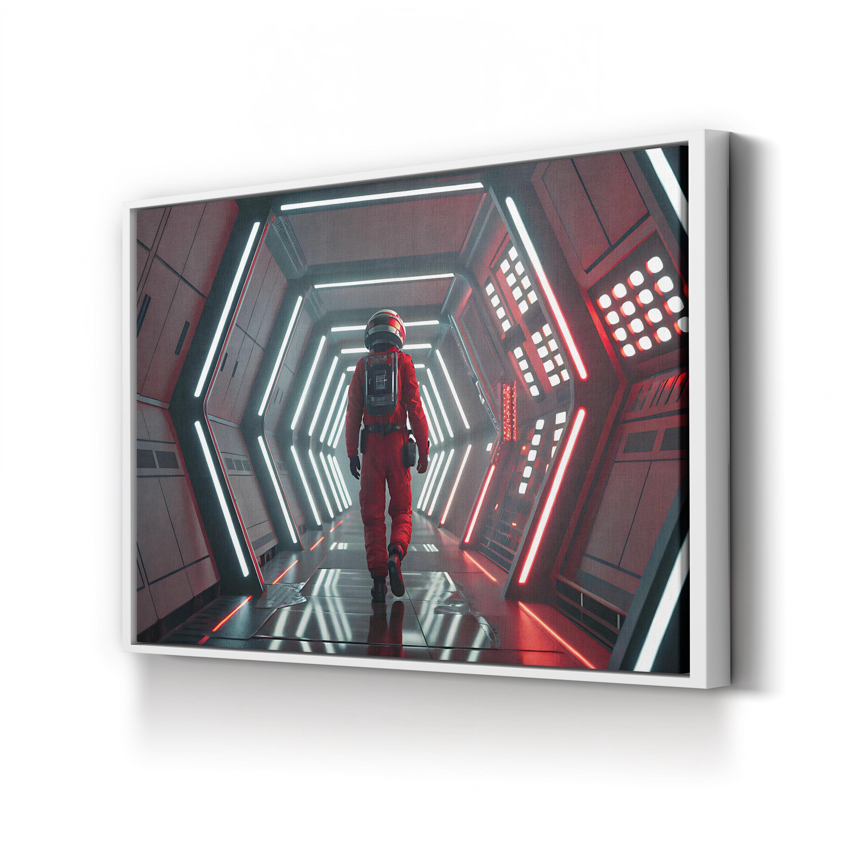 Sci-Fi Astronaut Corridor – Period Illustration Wall Art | Futuristic Space Canvas Print