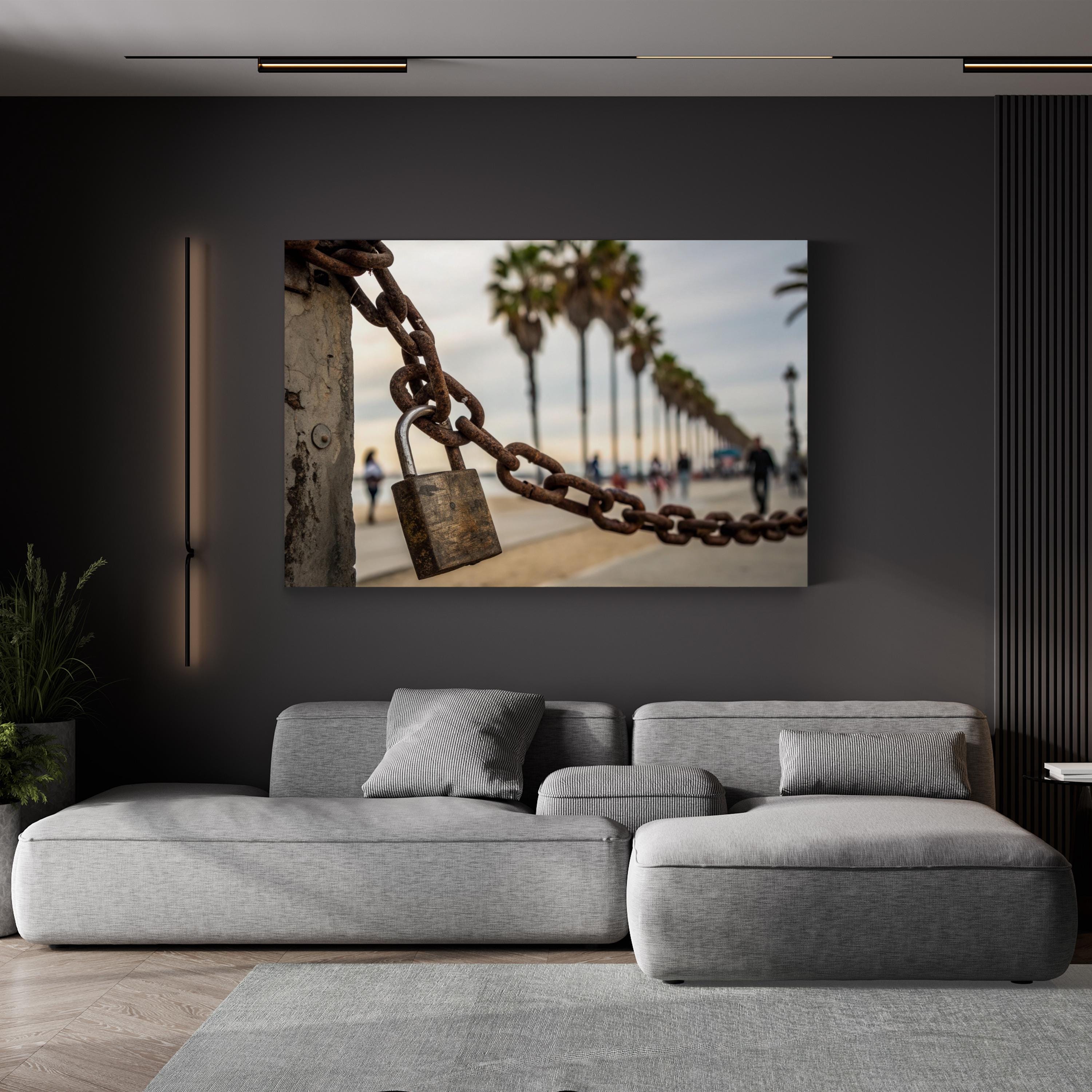 Access Denied – Period Illustration Wall Art | Urban Street Lock & Chain Canvas Print