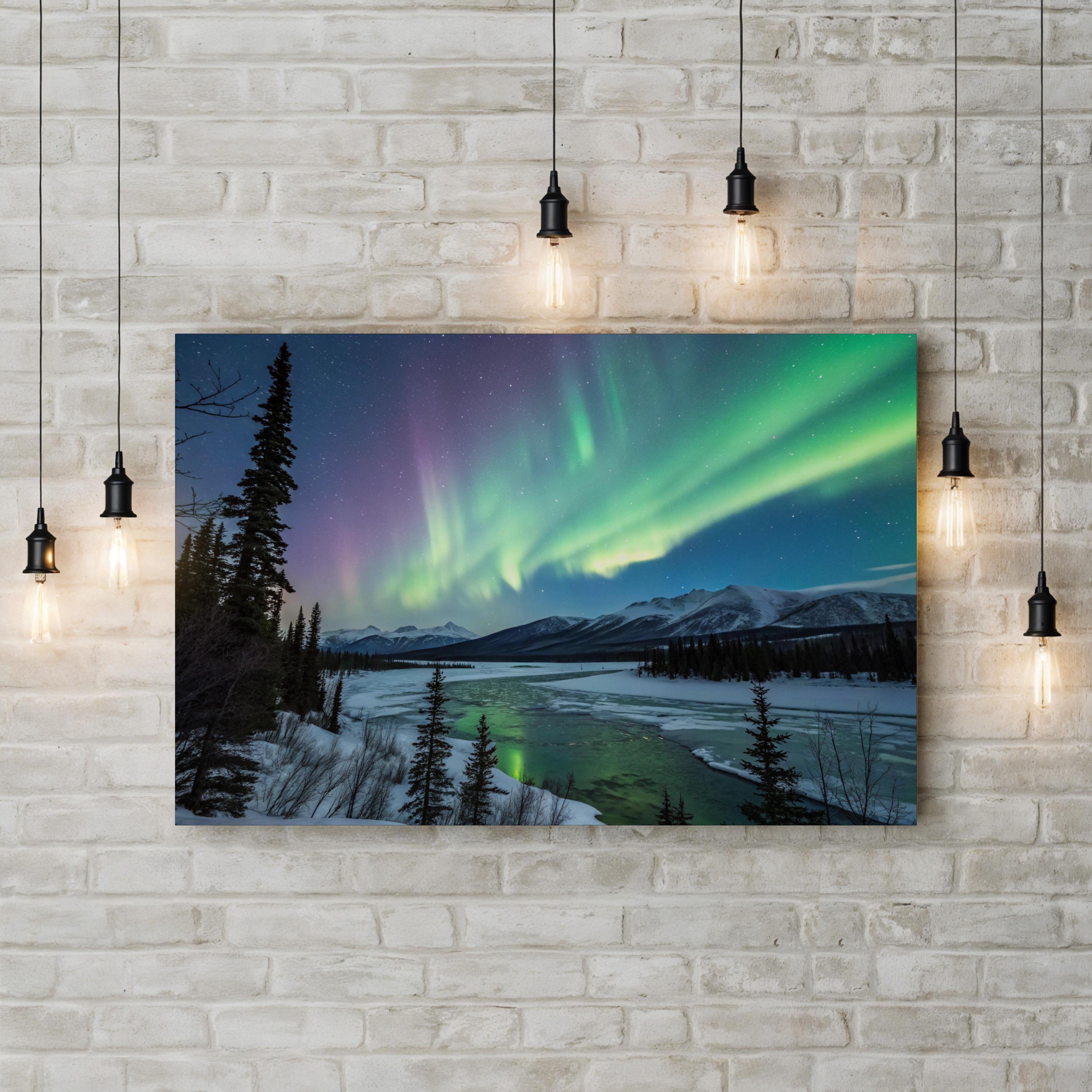 Aurora Borealis Northern Lights – Vintage Photography Wall Art | Winter Night Sky Canvas Print