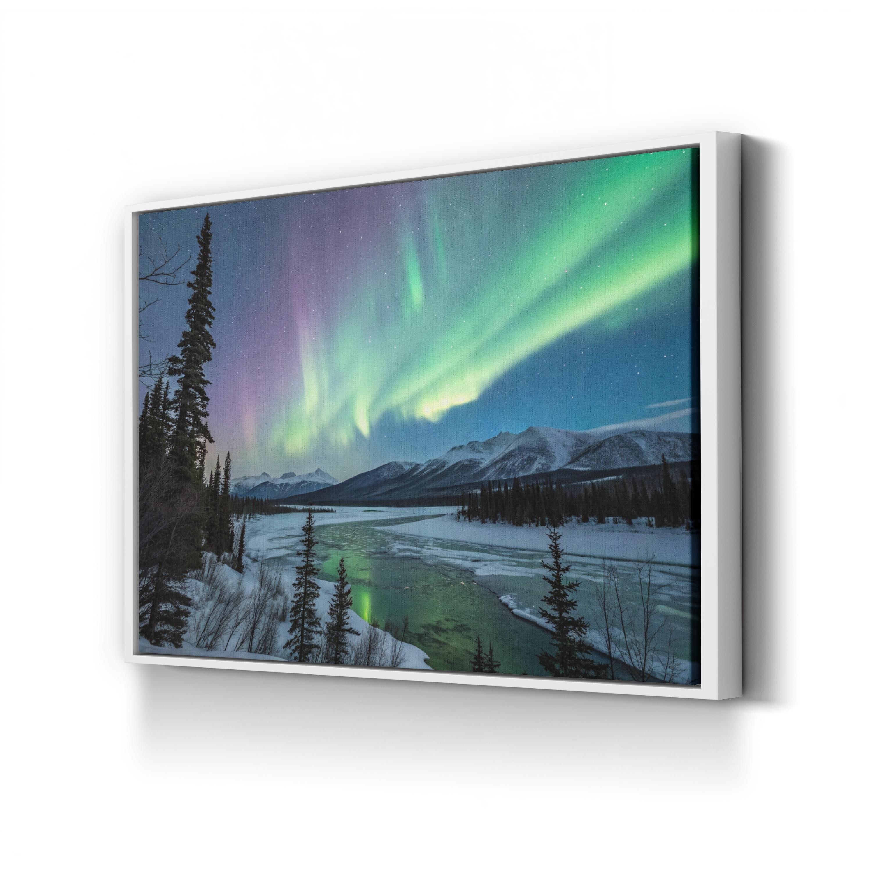 Aurora Borealis Northern Lights – Vintage Photography Wall Art | Winter Night Sky Canvas Print