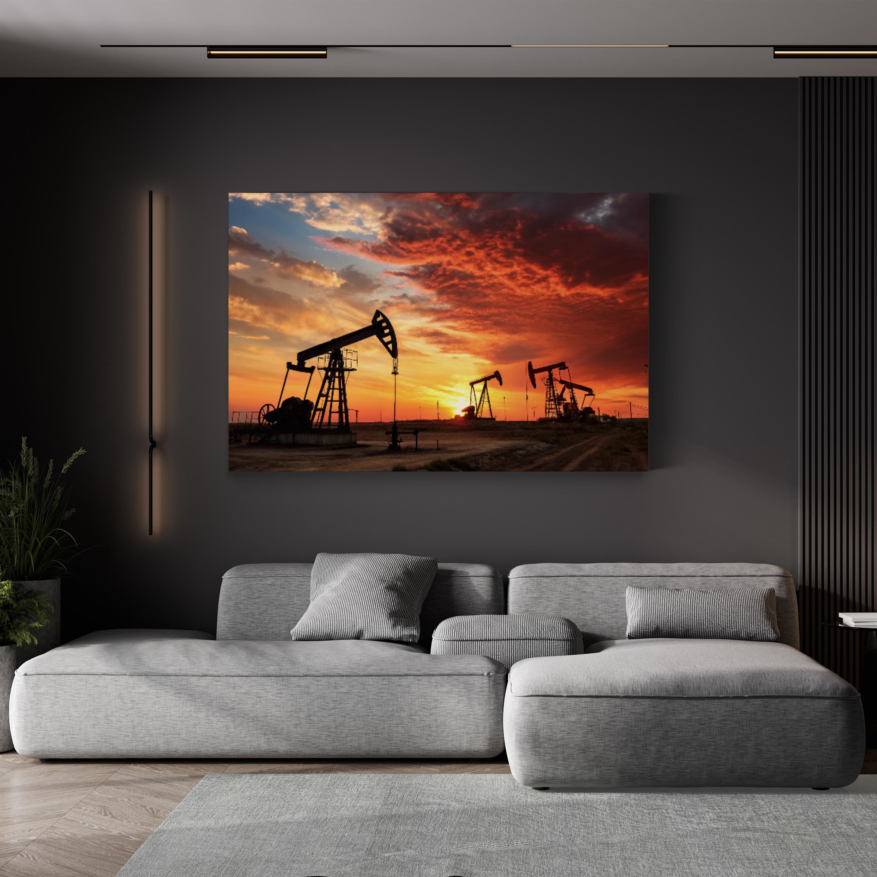 Oil Field Sunset – Vintage Photography Wall Art | Industrial Landscape Canvas Print