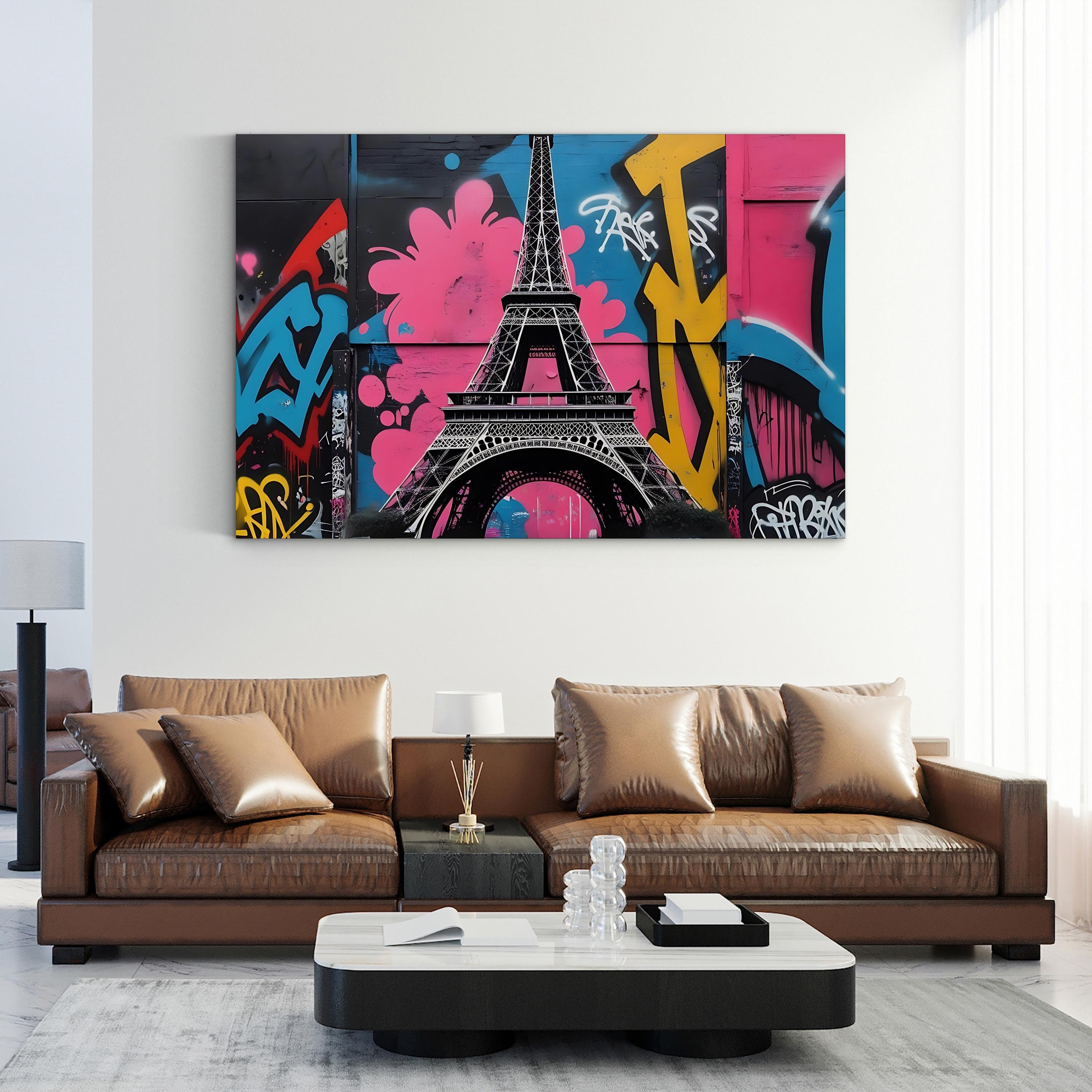 Eiffel Tower Graffiti Color – Period Illustration Wall Art | Paris Street Canvas Print