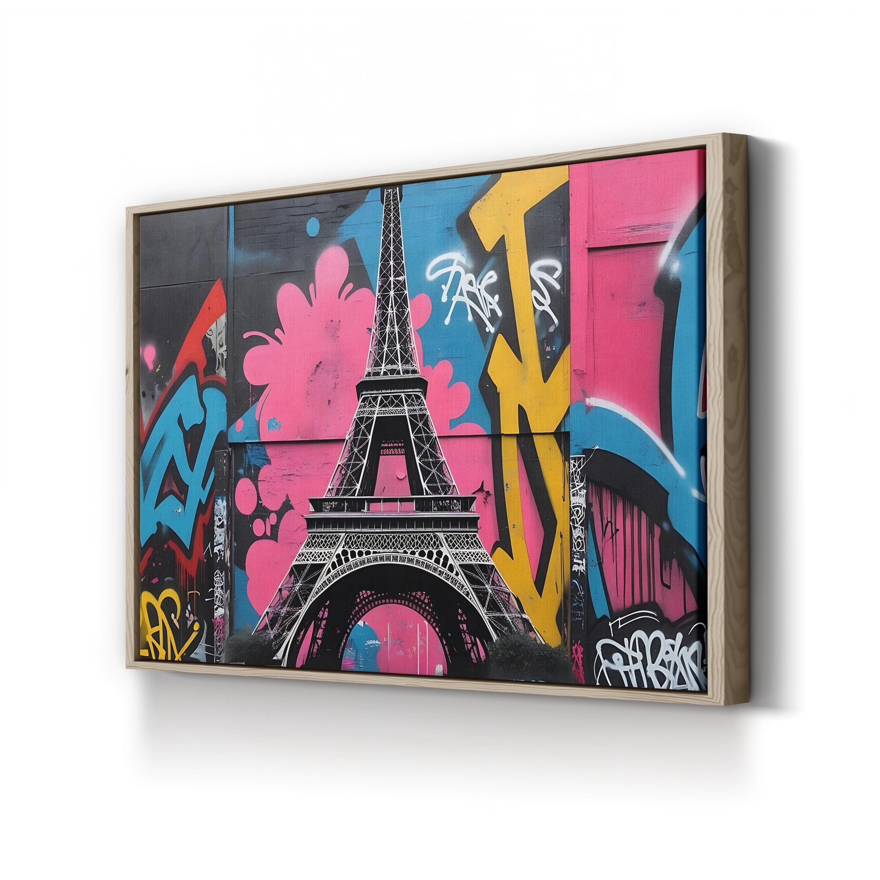 Eiffel Tower Graffiti Color – Period Illustration Wall Art | Paris Street Canvas Print