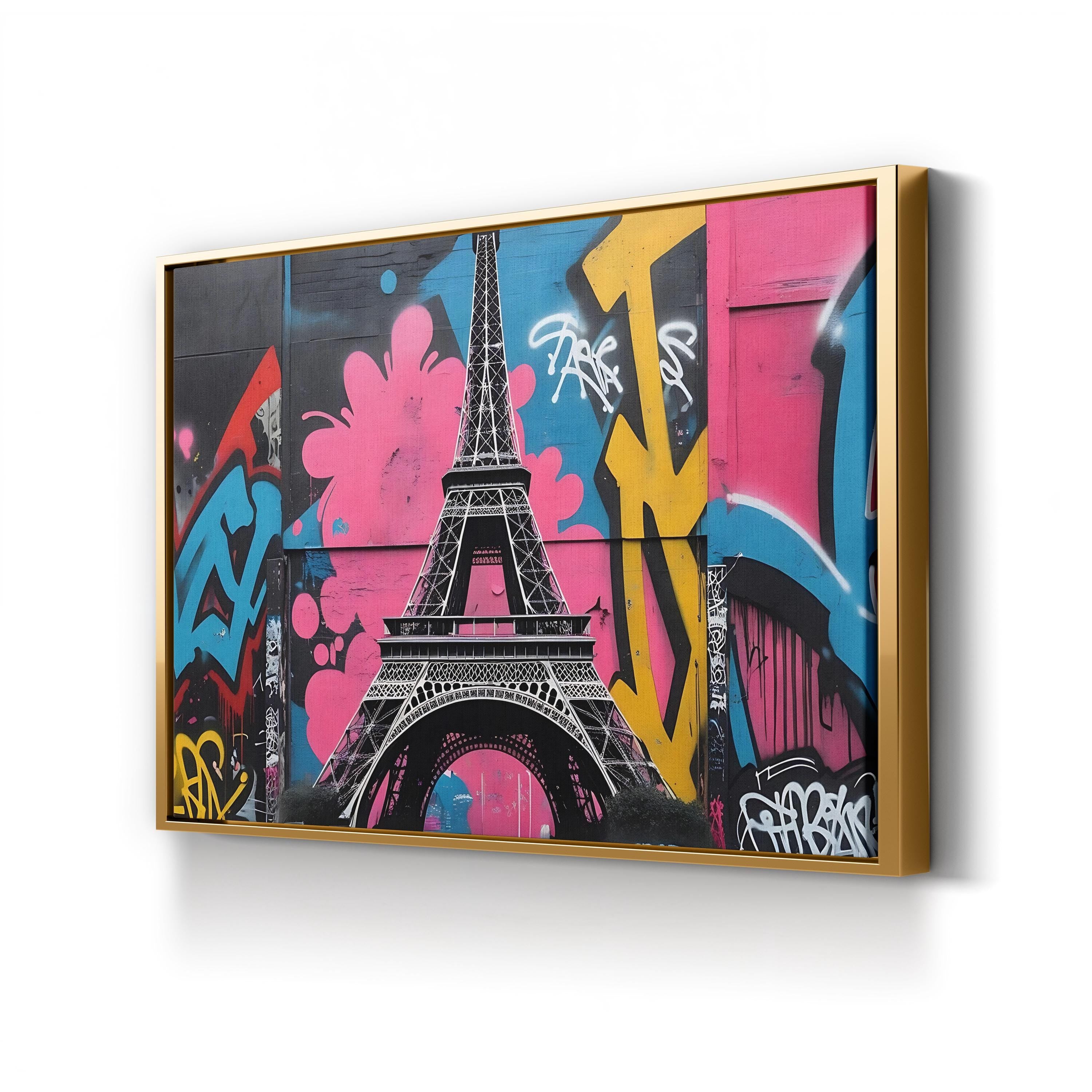 Eiffel Tower Graffiti Color – Period Illustration Wall Art | Paris Street Canvas Print