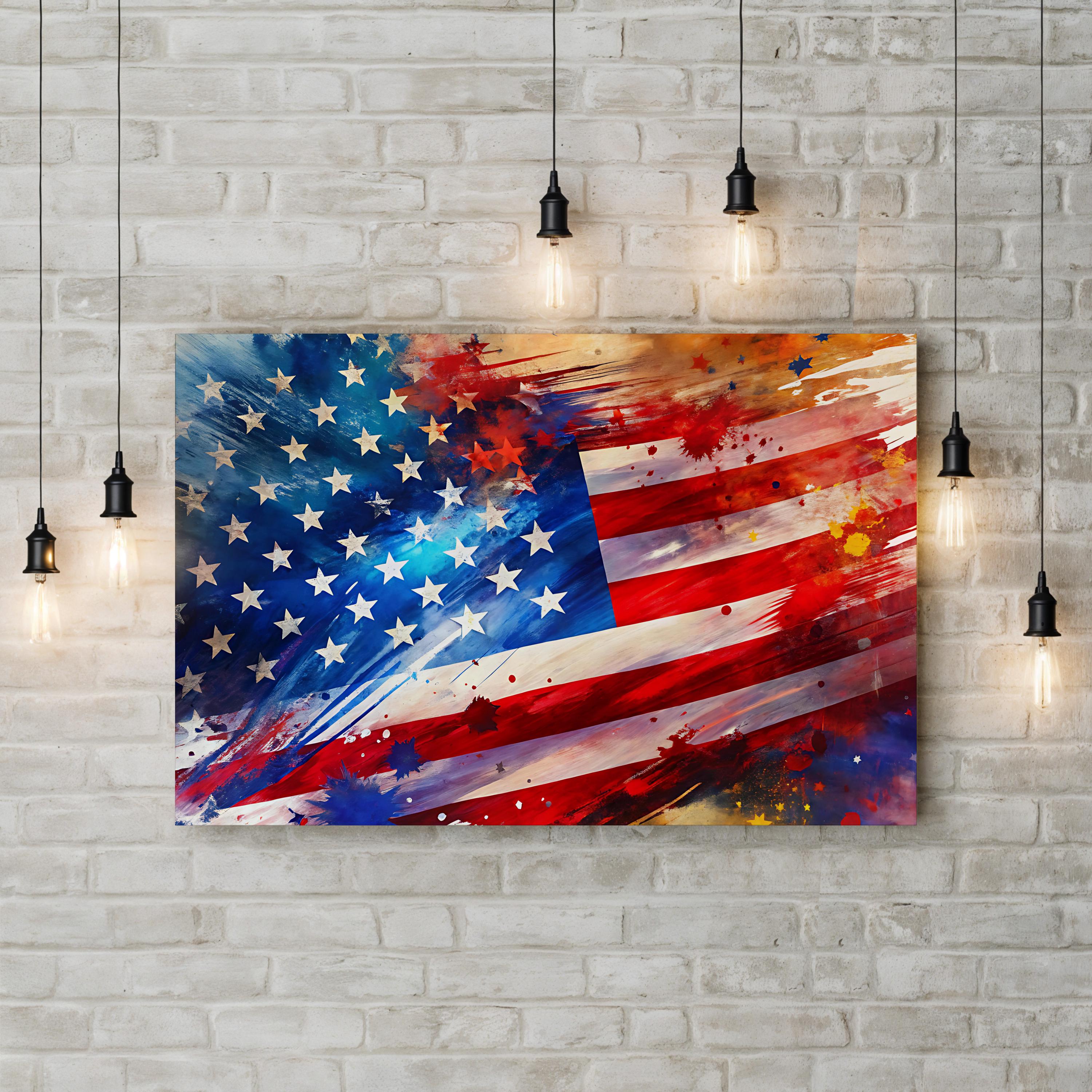 Abstract American Flag – Period Illustration Wall Art | Contemporary Patriotic Canvas Print