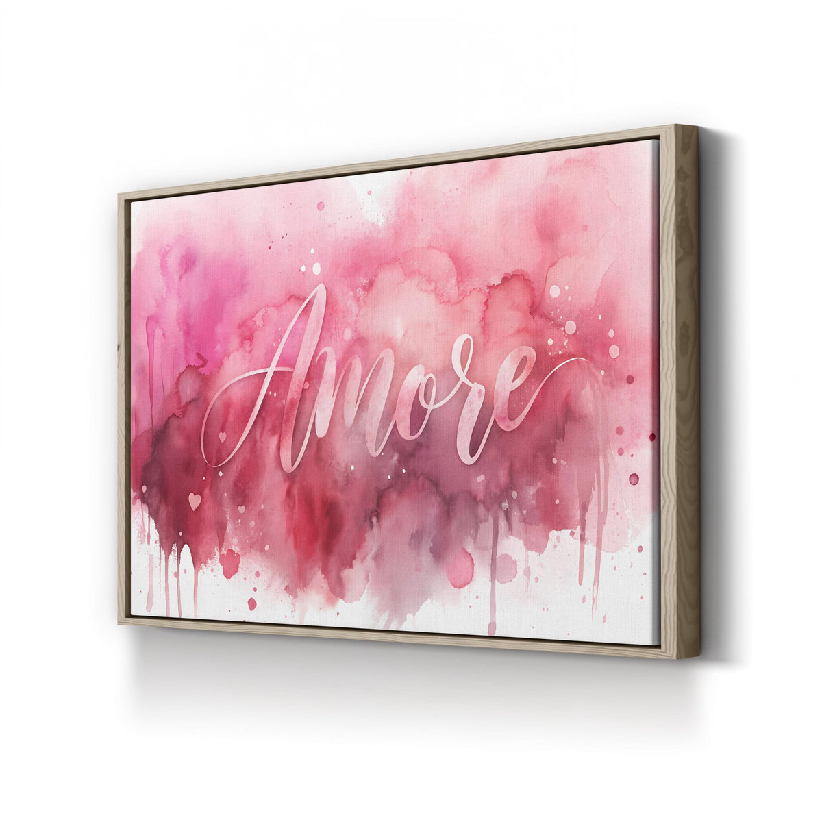 Amore Watercolor canvas print in Oak Framed Canvas