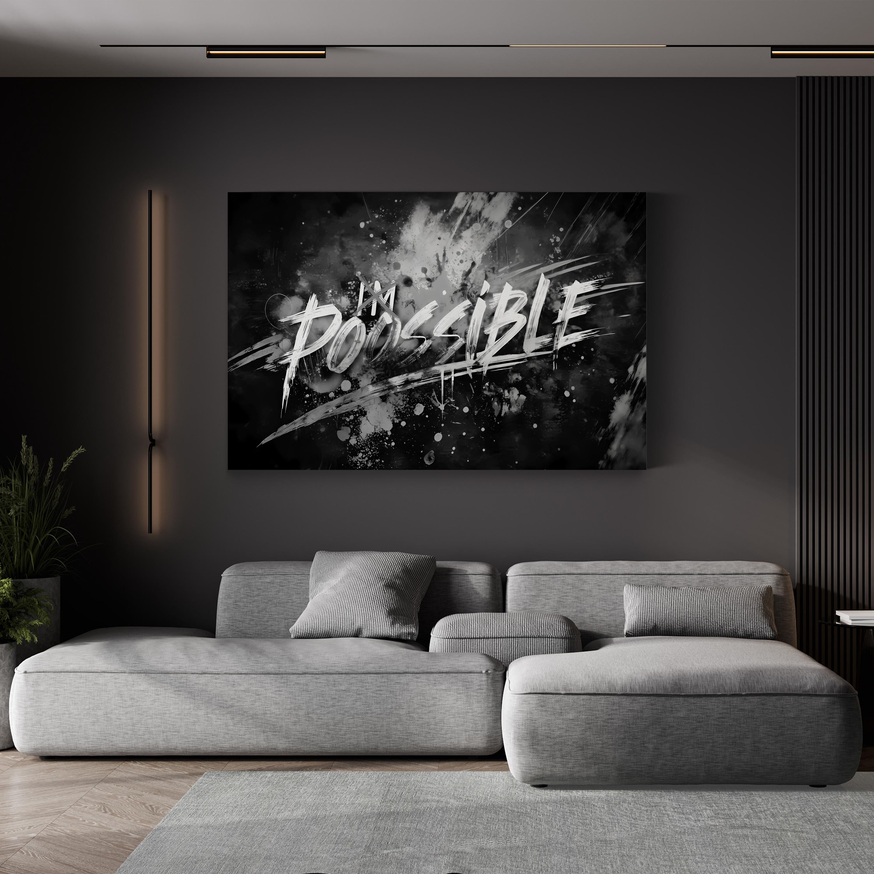Anything Is Possible Motivational Canvas Wall Art | Black and White Inspirational Typography Print