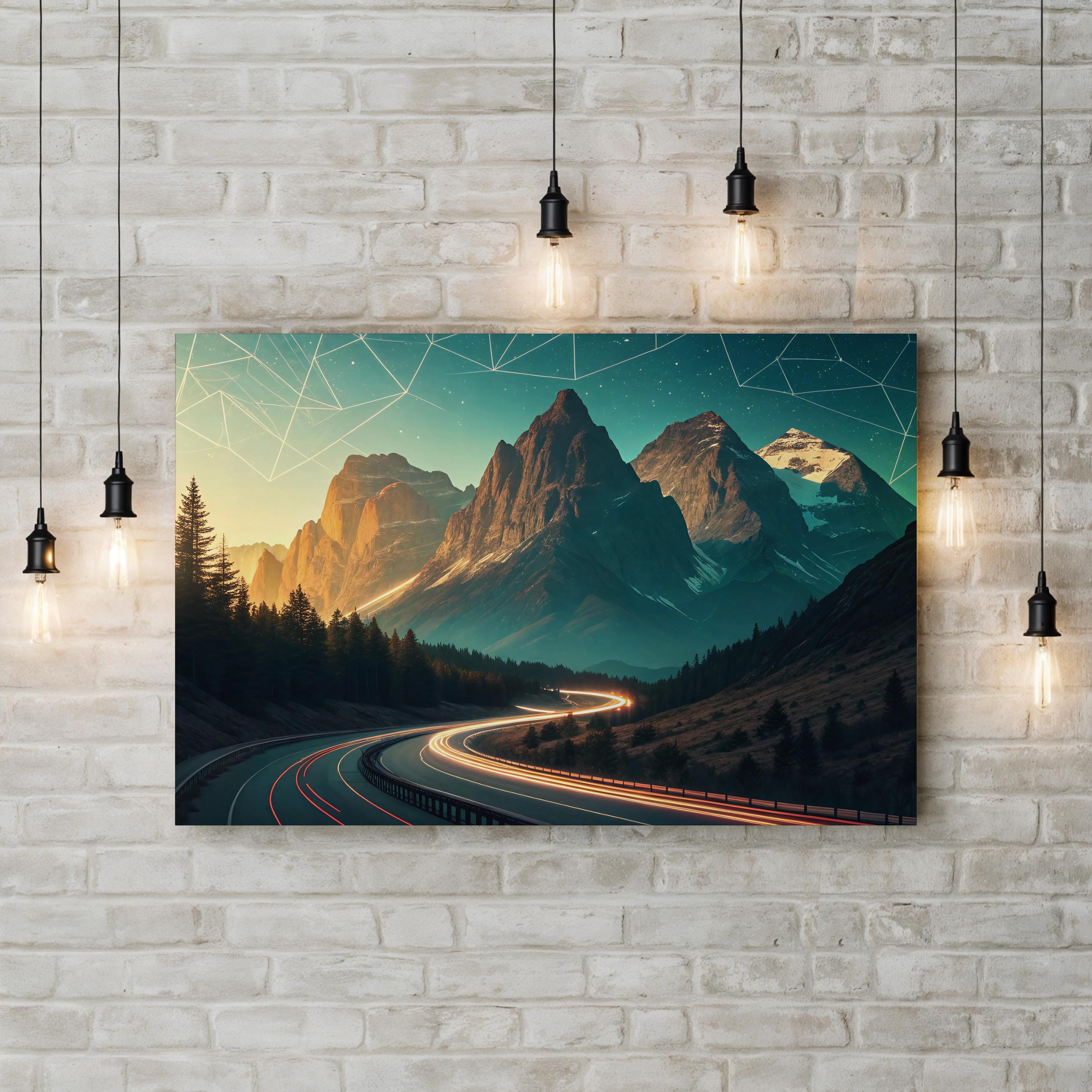 Art Deco Mountain Landscape – Period Illustration Wall Art | Geometric Nature Canvas Print