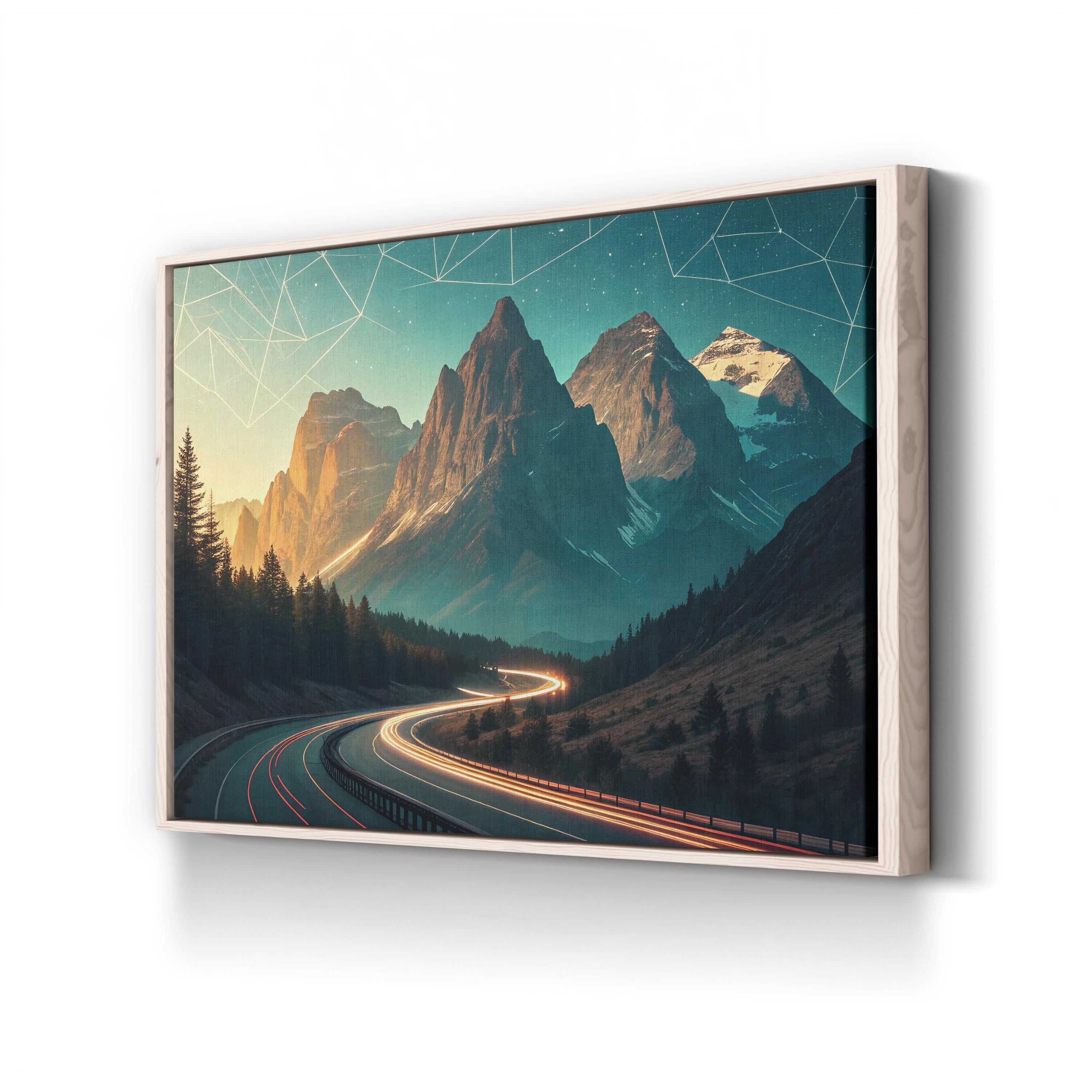 Art Deco Mountain Landscape – Period Illustration Wall Art | Geometric Nature Canvas Print