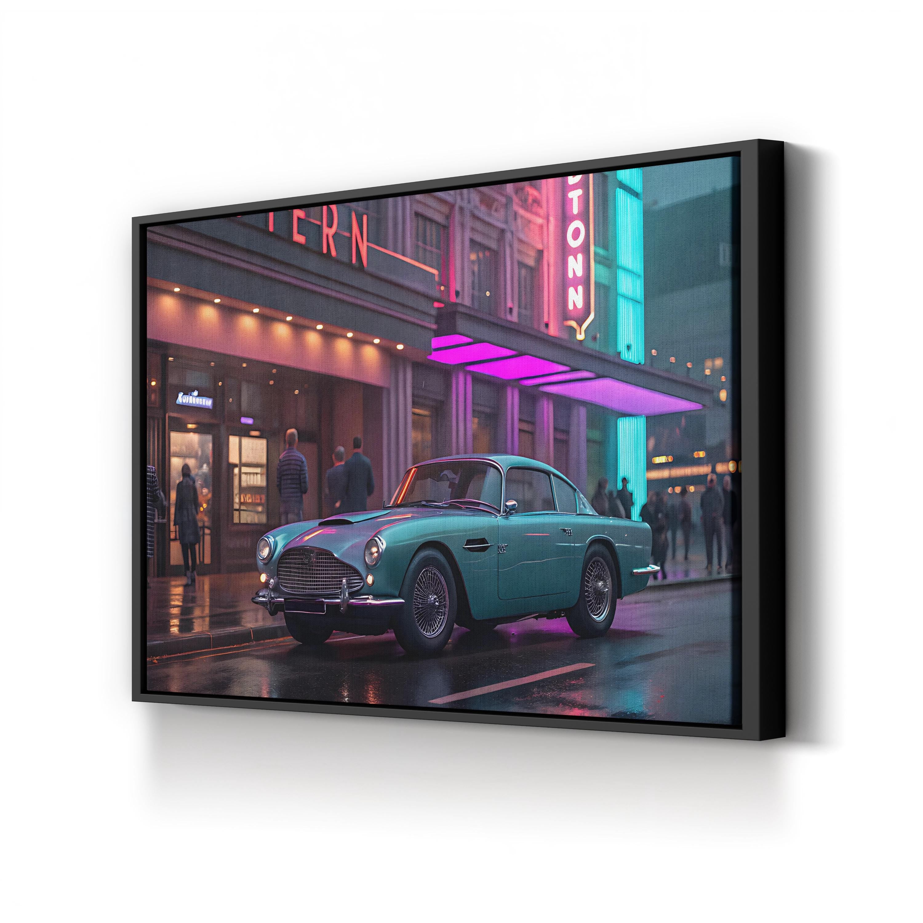 Aston Martin DB4 Urban Neon – Period Illustration Wall Art | Classic Car Canvas Print