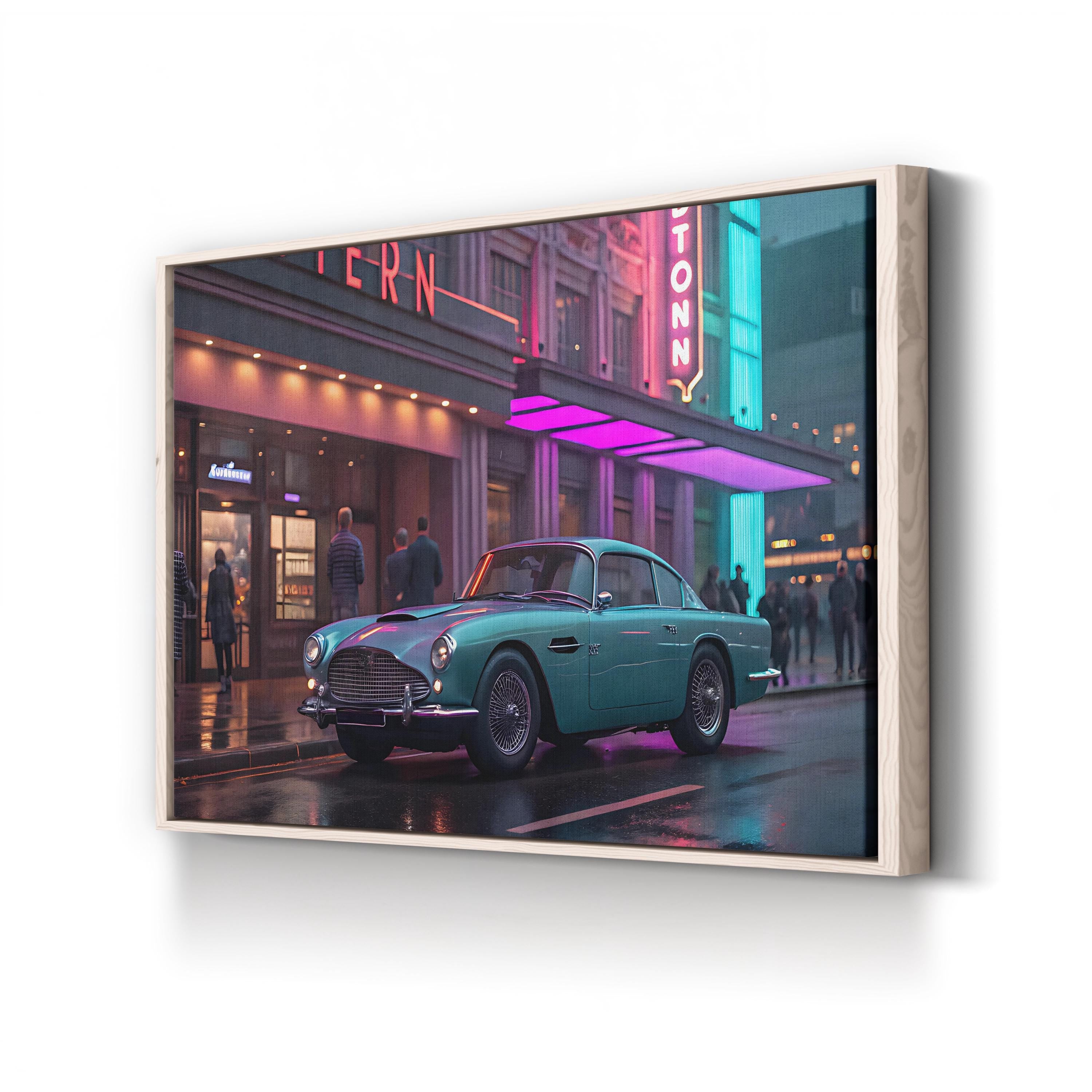 Aston Martin DB4 Urban Neon – Period Illustration Wall Art | Classic Car Canvas Print
