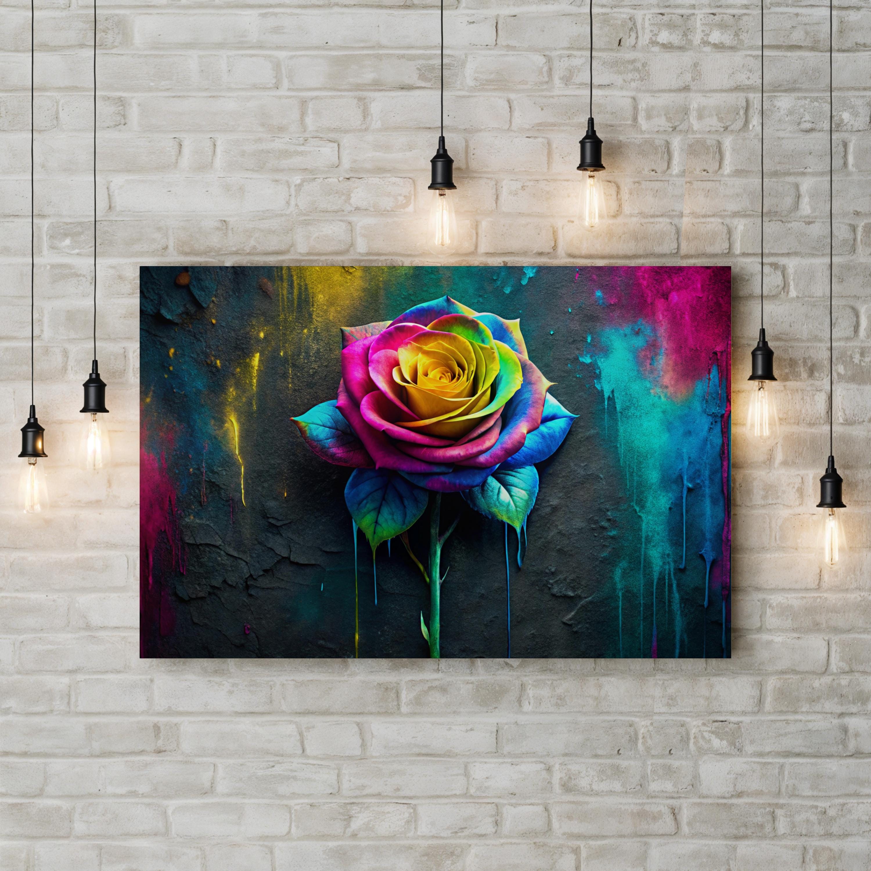 Paint Drip Rose – Period Illustration Wall Art | Colorful Abstract Floral Canvas Print
