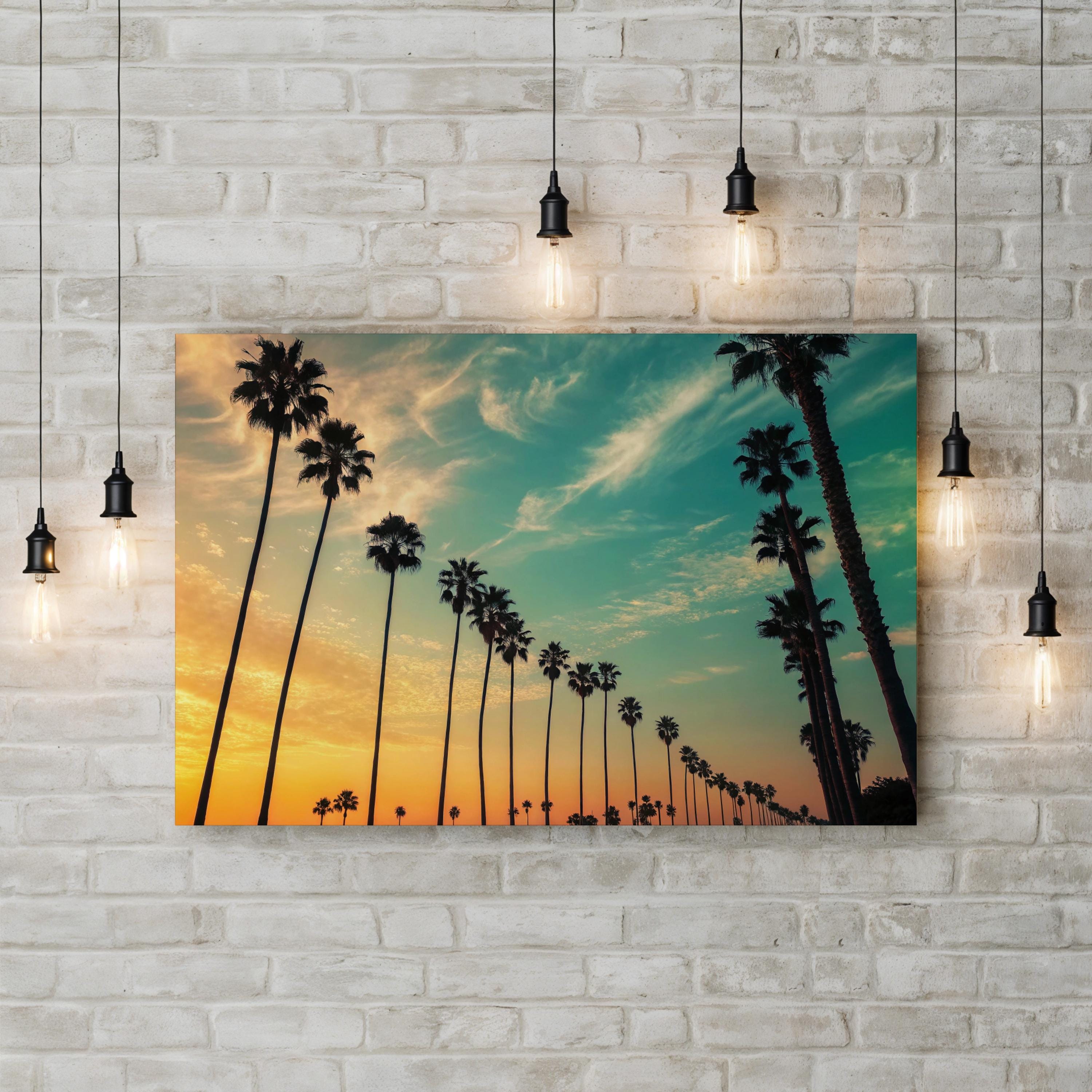 Santa Barbara Palm Beach Sunset – Vintage Photography Wall Art | California Coastal Canvas Print