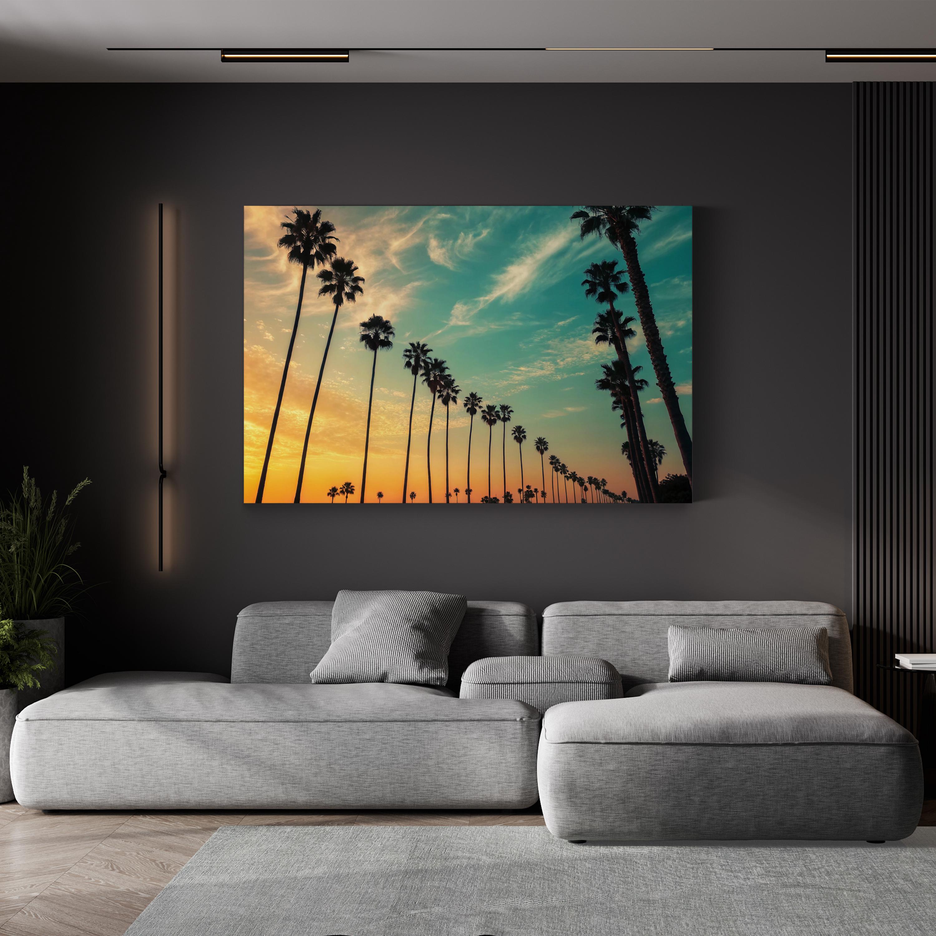 Santa Barbara Palm Beach Sunset – Vintage Photography Wall Art | California Coastal Canvas Print