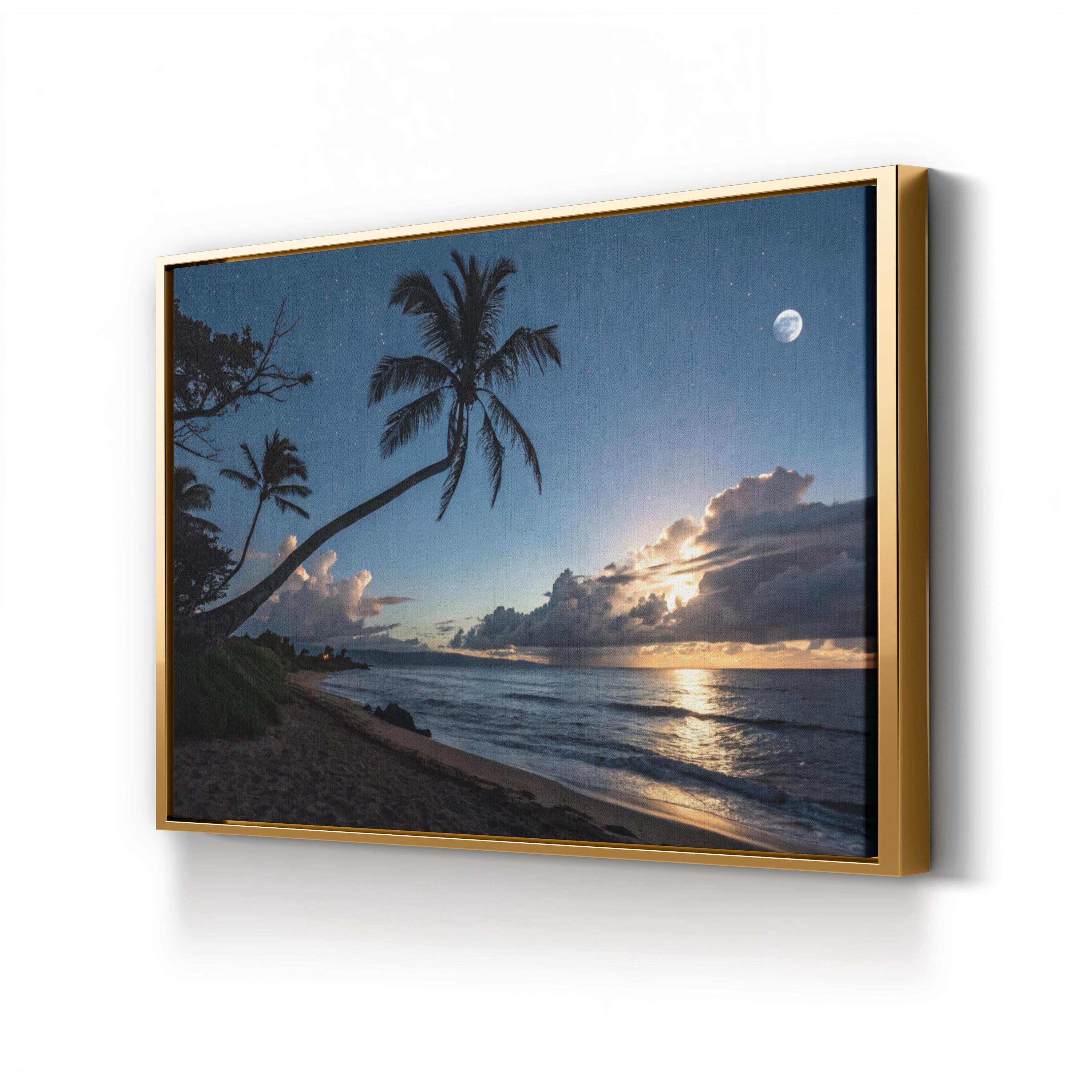 Paradise at Night, Tropical Shoreline Wall Art — Contemporary Moonlit Coastal Seascape