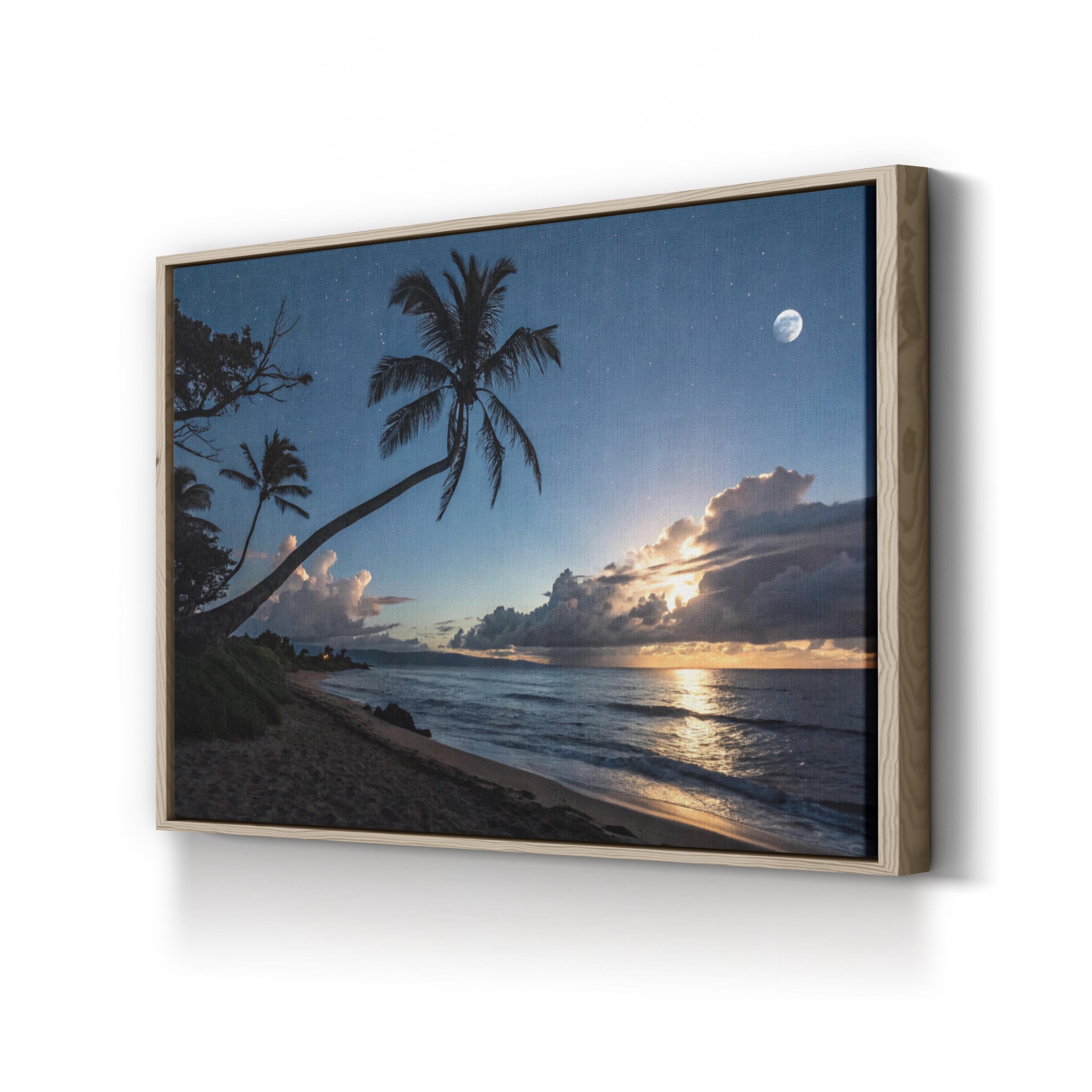 Paradise at Night, Tropical Shoreline Wall Art — Contemporary Moonlit Coastal Seascape