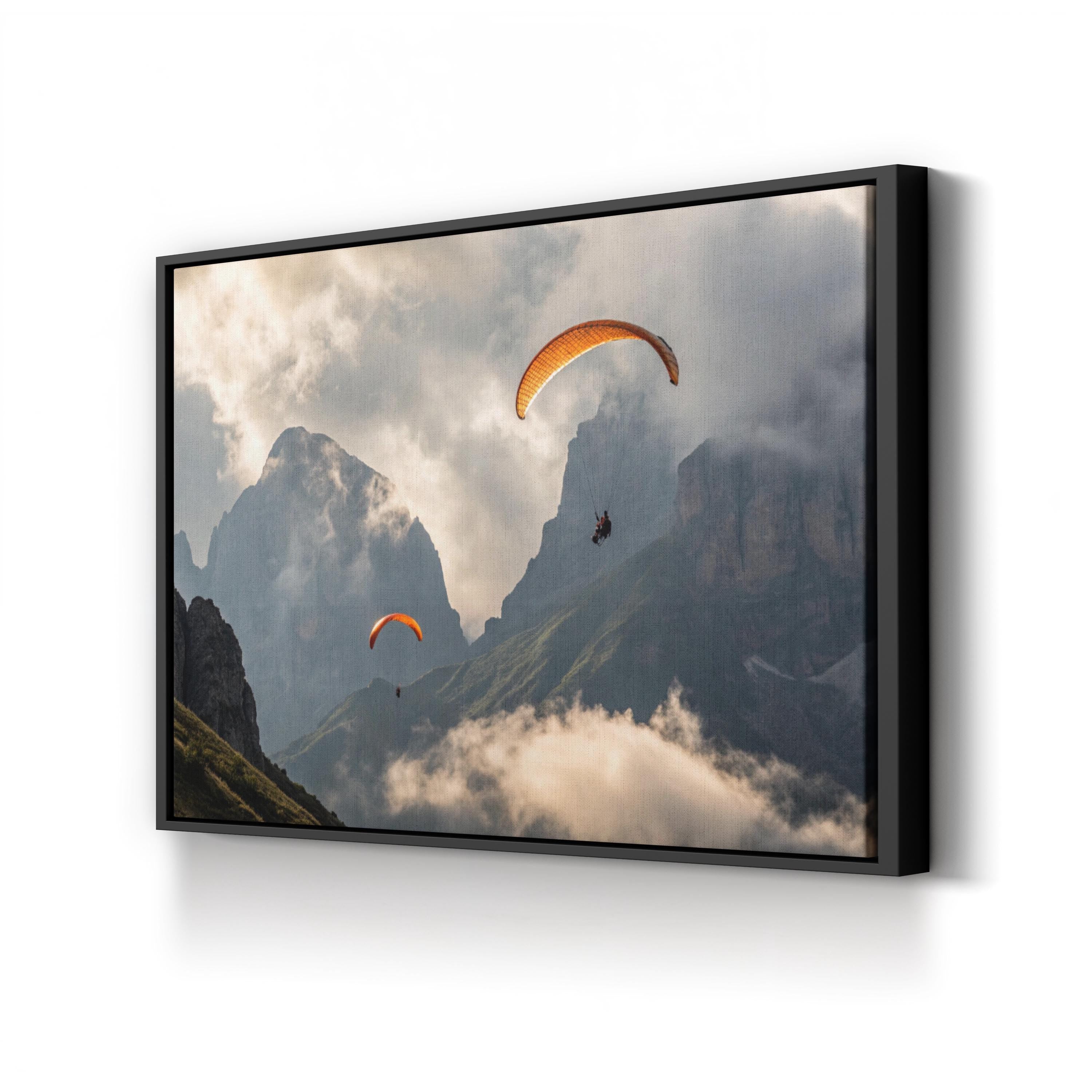 Paragliding Mountain Flight – Vintage Photography Wall Art | Adventure Landscape Canvas Print