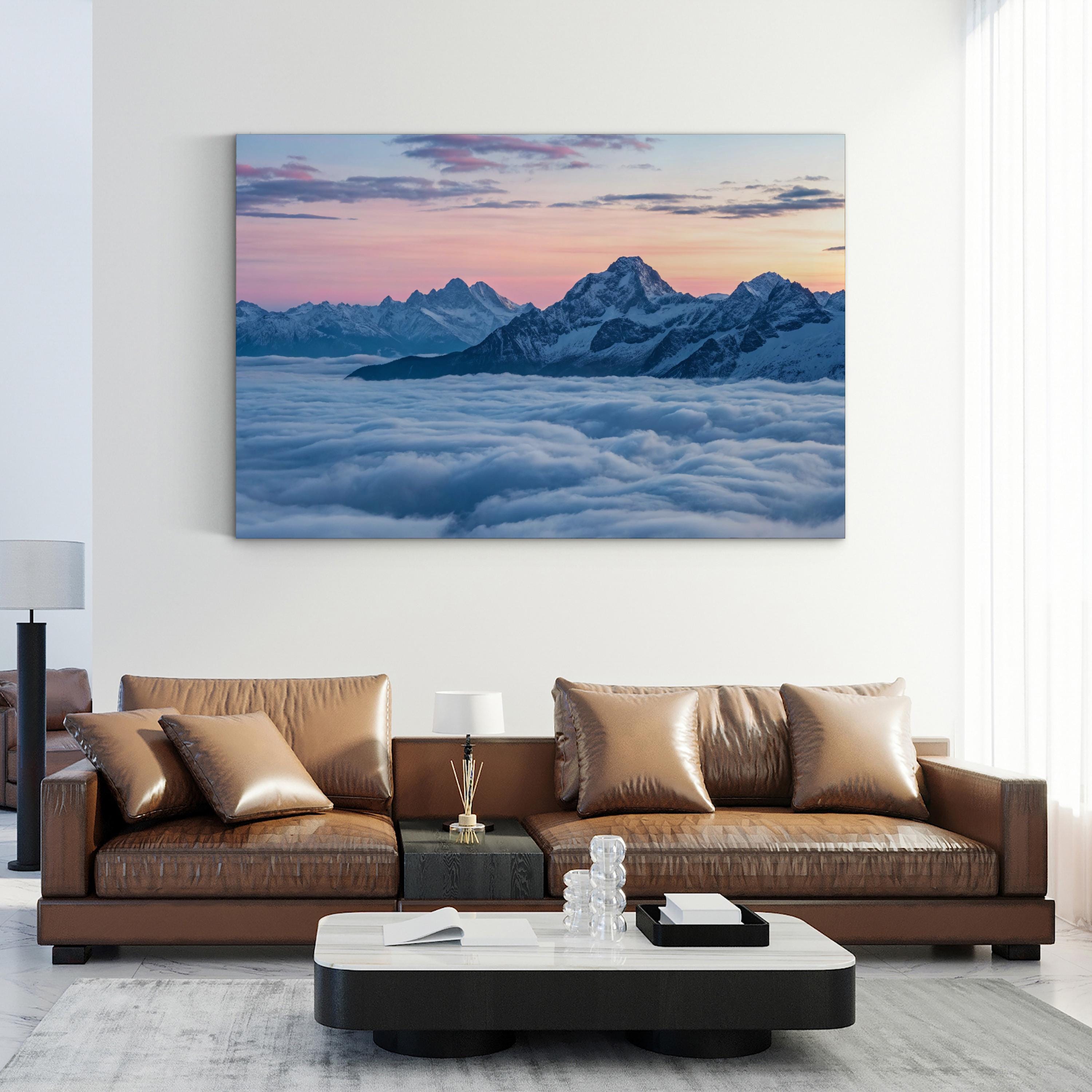 Mountain Sunrise Snowy Peaks – Vintage Photography Wall Art | Alpine Landscape Canvas Print