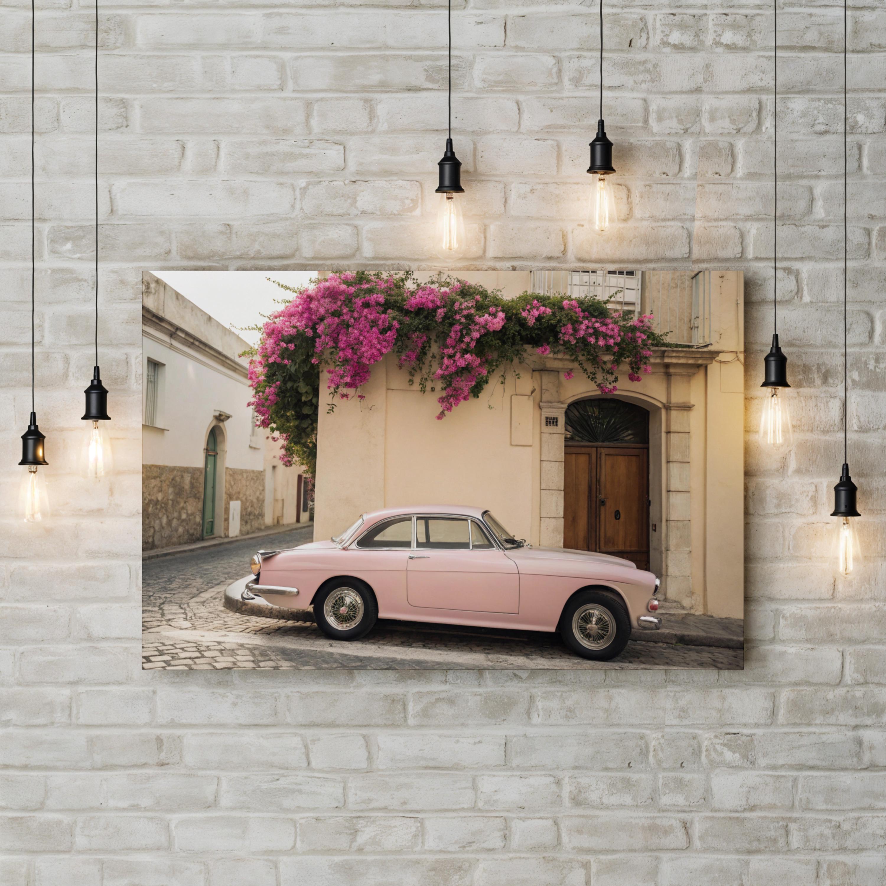Pink Vintage Car Bougainvillea – Vintage Photography Wall Art | Retro Automotive Canvas Print