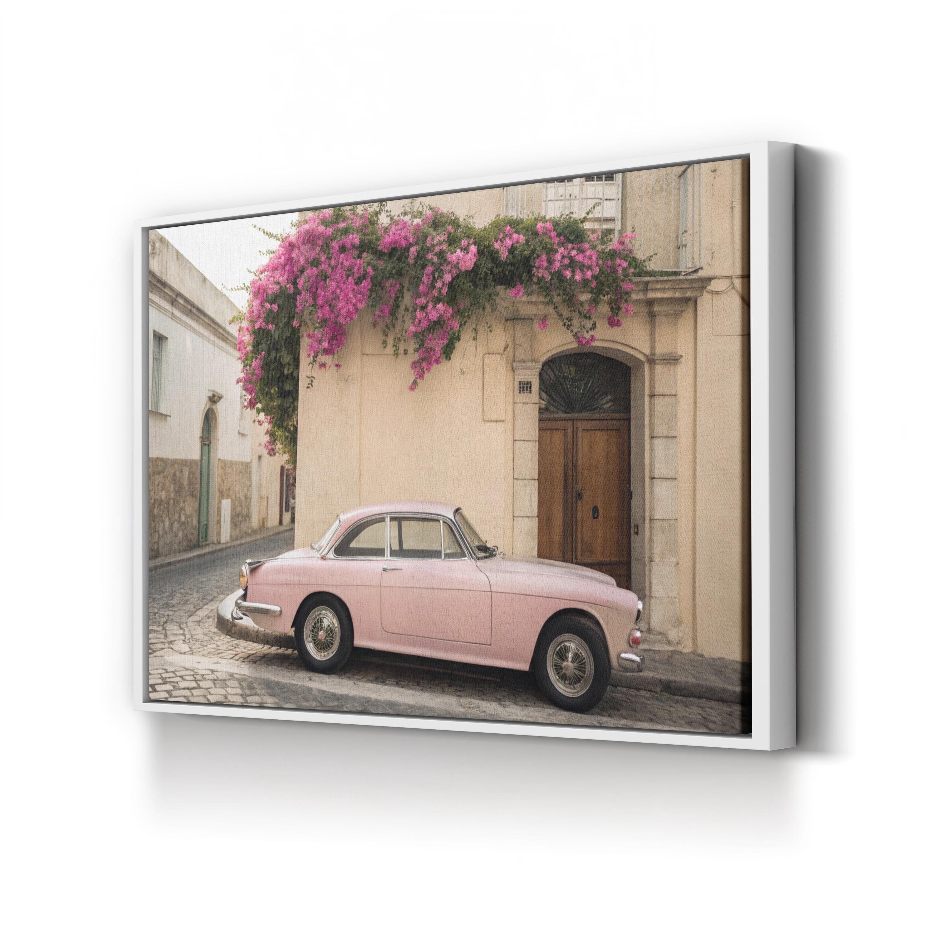 Pink Vintage Car Bougainvillea – Vintage Photography Wall Art | Retro Automotive Canvas Print