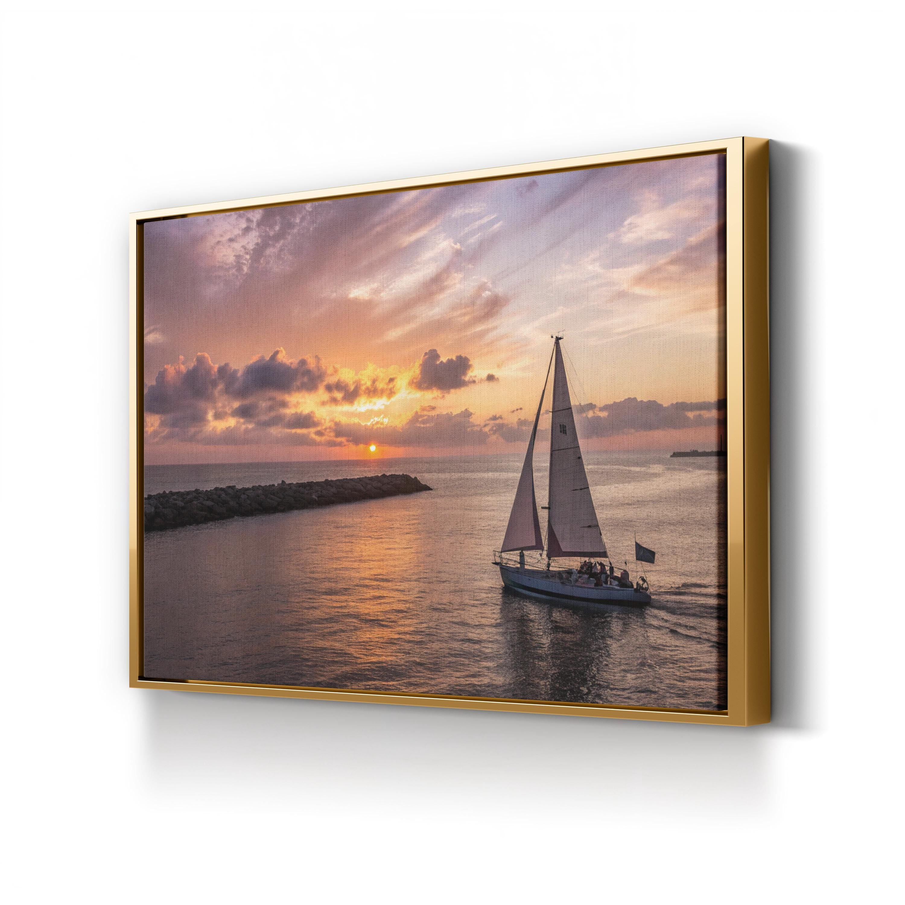 Redondo Beach Sunset, Redondo Beach, California Canvas Art: Coastal Ocean Sailboat Landscape