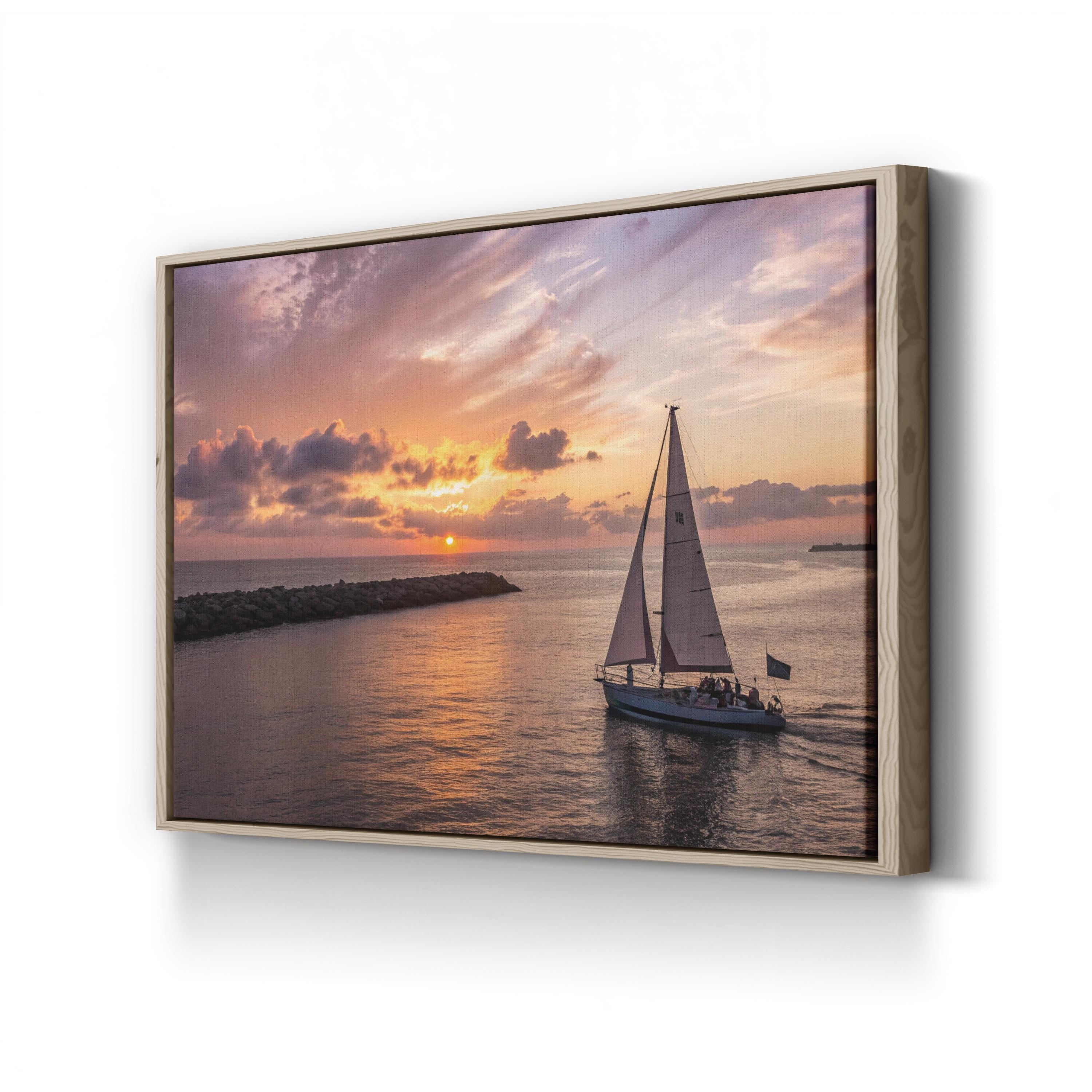 Redondo Beach Sunset, Redondo Beach, California Canvas Art: Coastal Ocean Sailboat Landscape