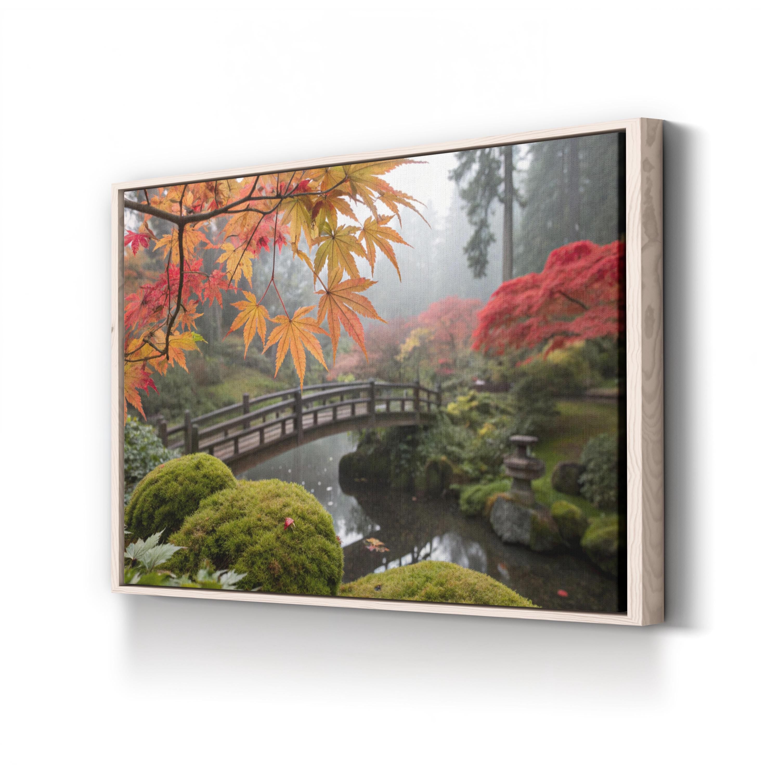 Japanese Zen Garden Bridge – Period Illustration Wall Art | Serene Landscape Canvas Print