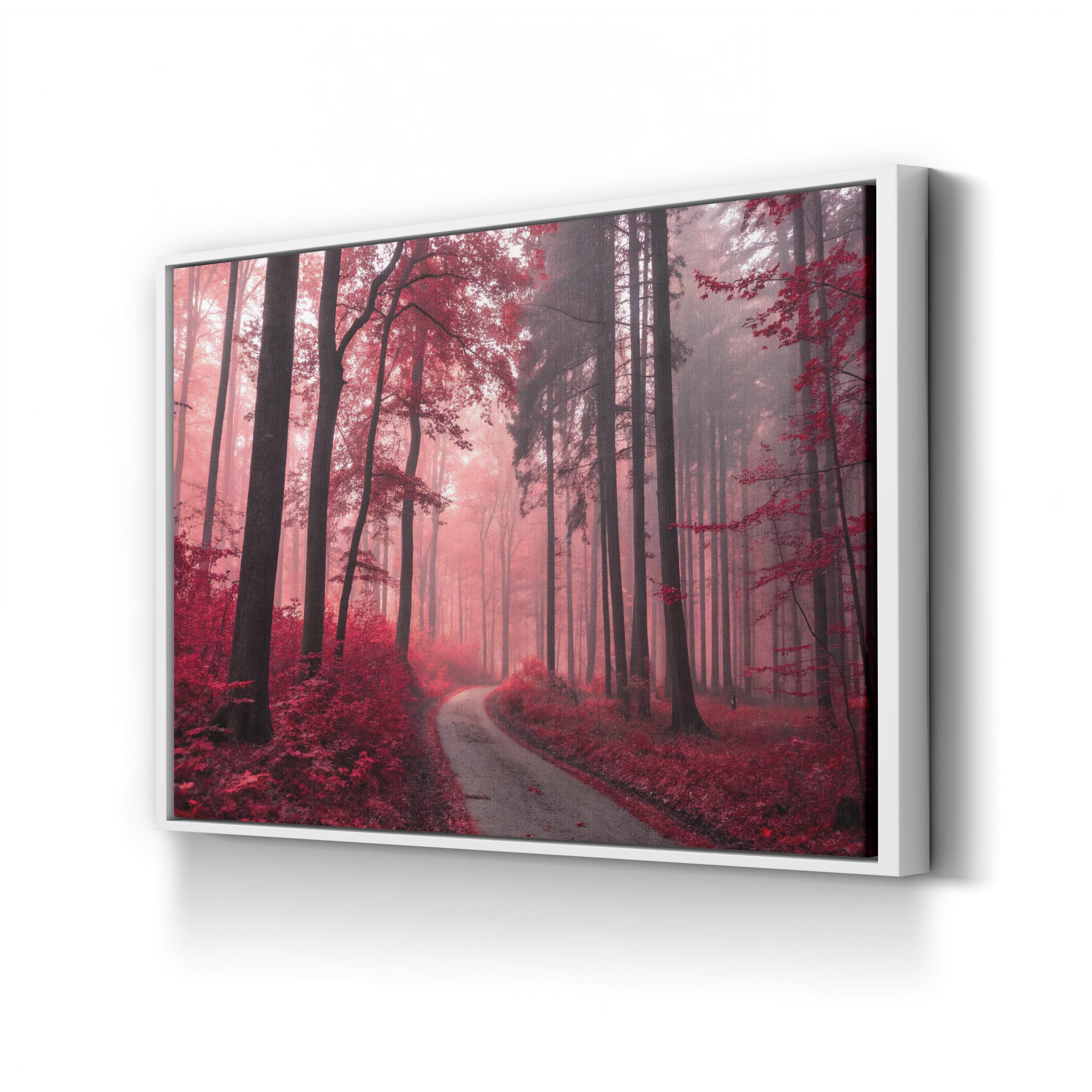 Red Forest Autumn Path – Vintage Photography Wall Art | Vibrant Landscape Canvas Print