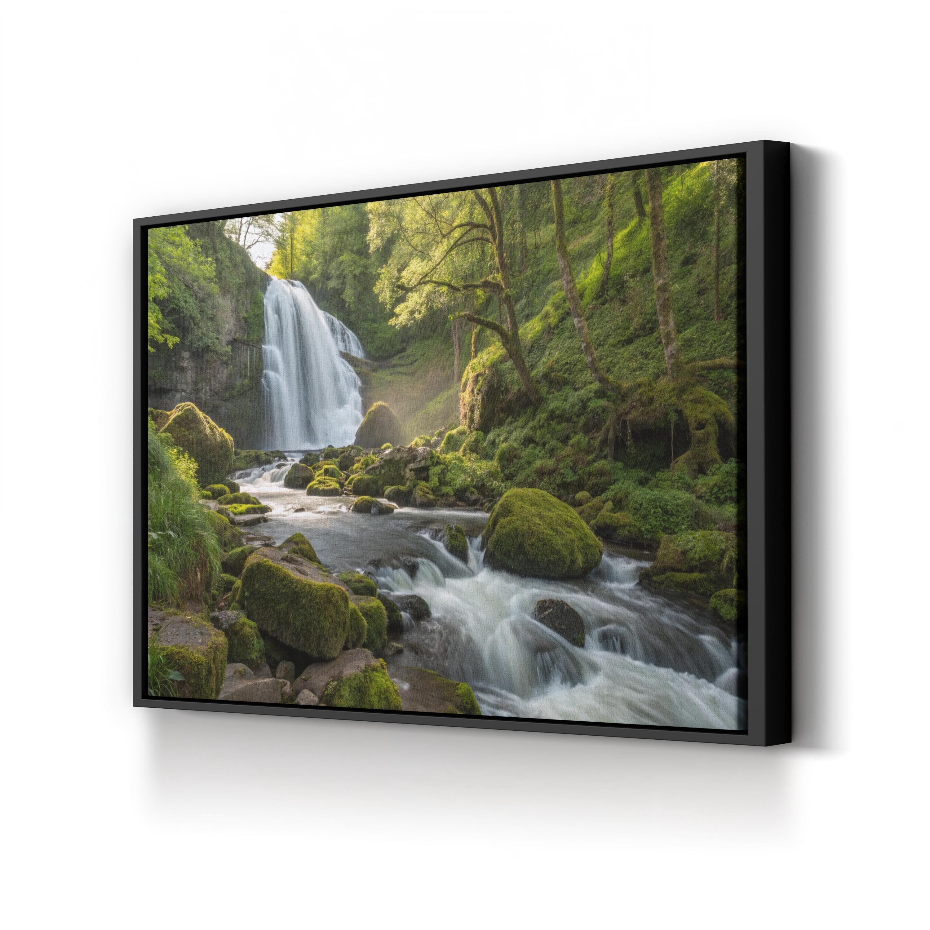 Roadside Waterfall Forest – Vintage Photography Wall Art | Tranquil Nature Canvas Print