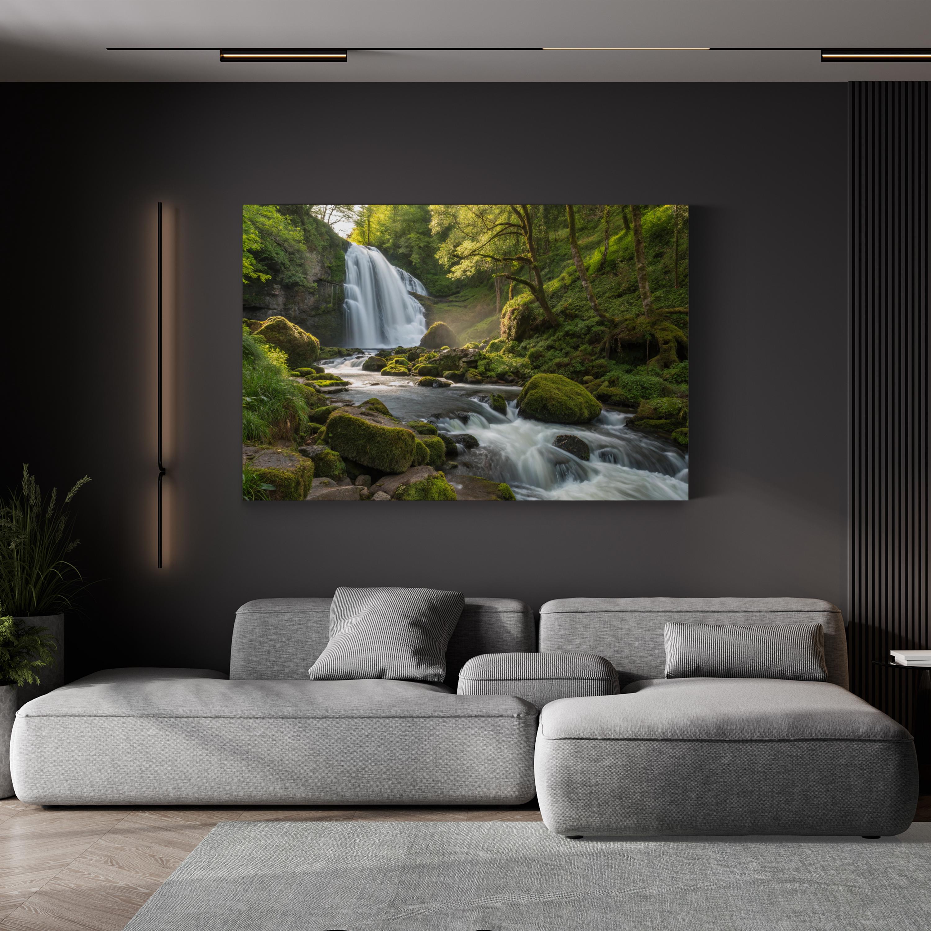 Roadside Waterfall Forest – Vintage Photography Wall Art | Tranquil Nature Canvas Print