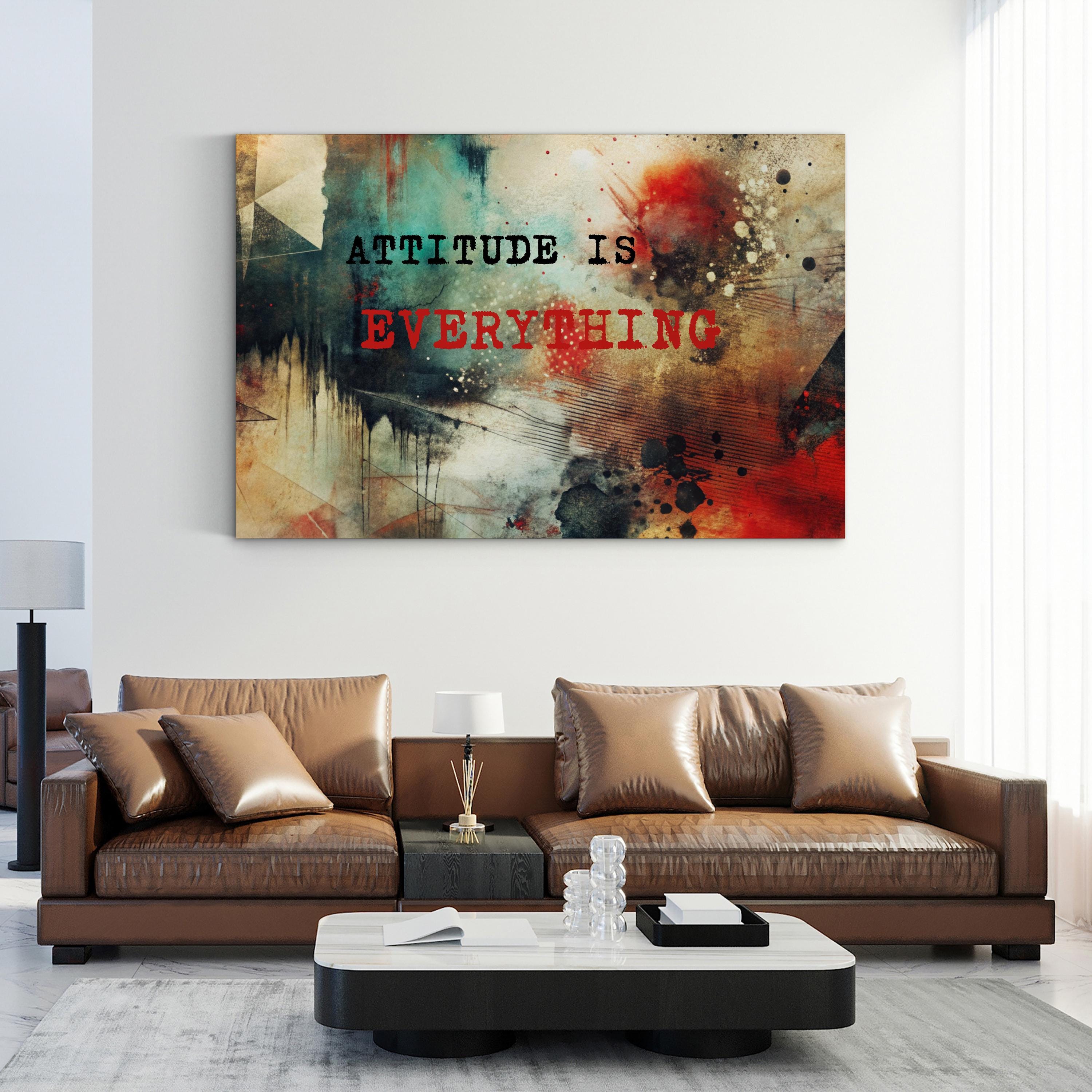 Attitude Is Everything Wall Art – Abstract Typographic Motivational Canvas