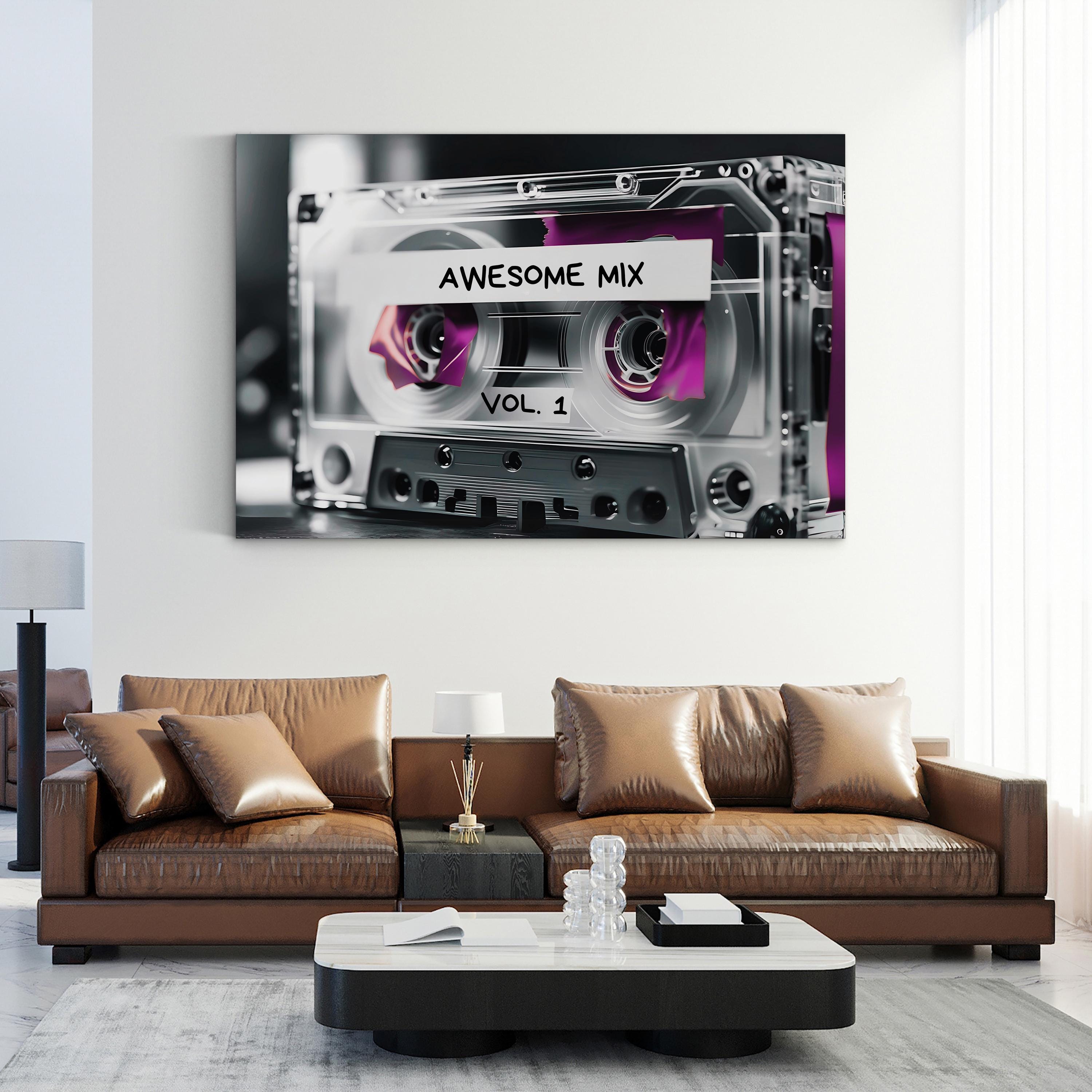 Awesome Mix Vol. 1 Cassette – Period Illustration Wall Art | Retro Music Canvas Print