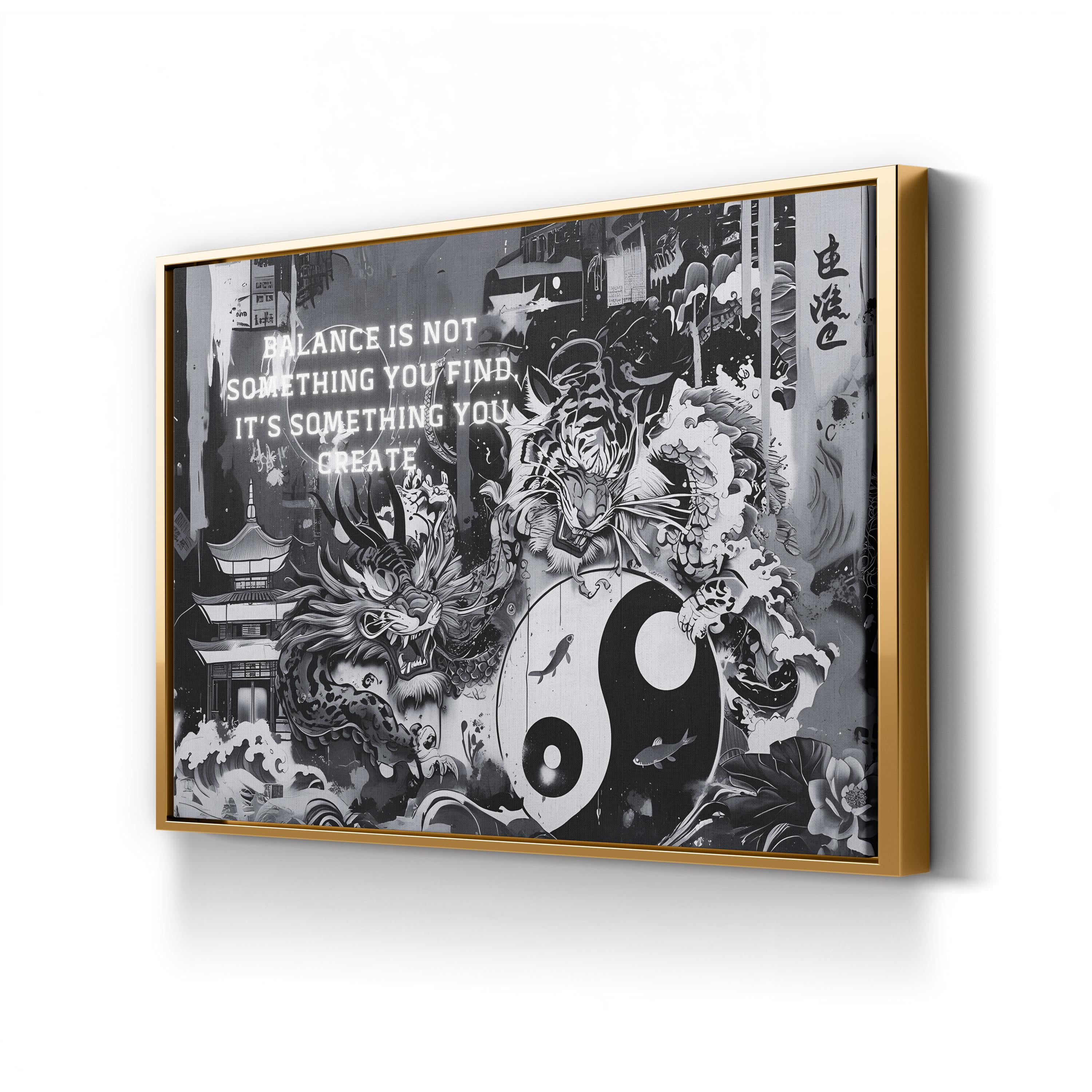 Yin Yang Tiger Zen – Period Illustration Wall Art | Spiritual Monochrome Canvas Print