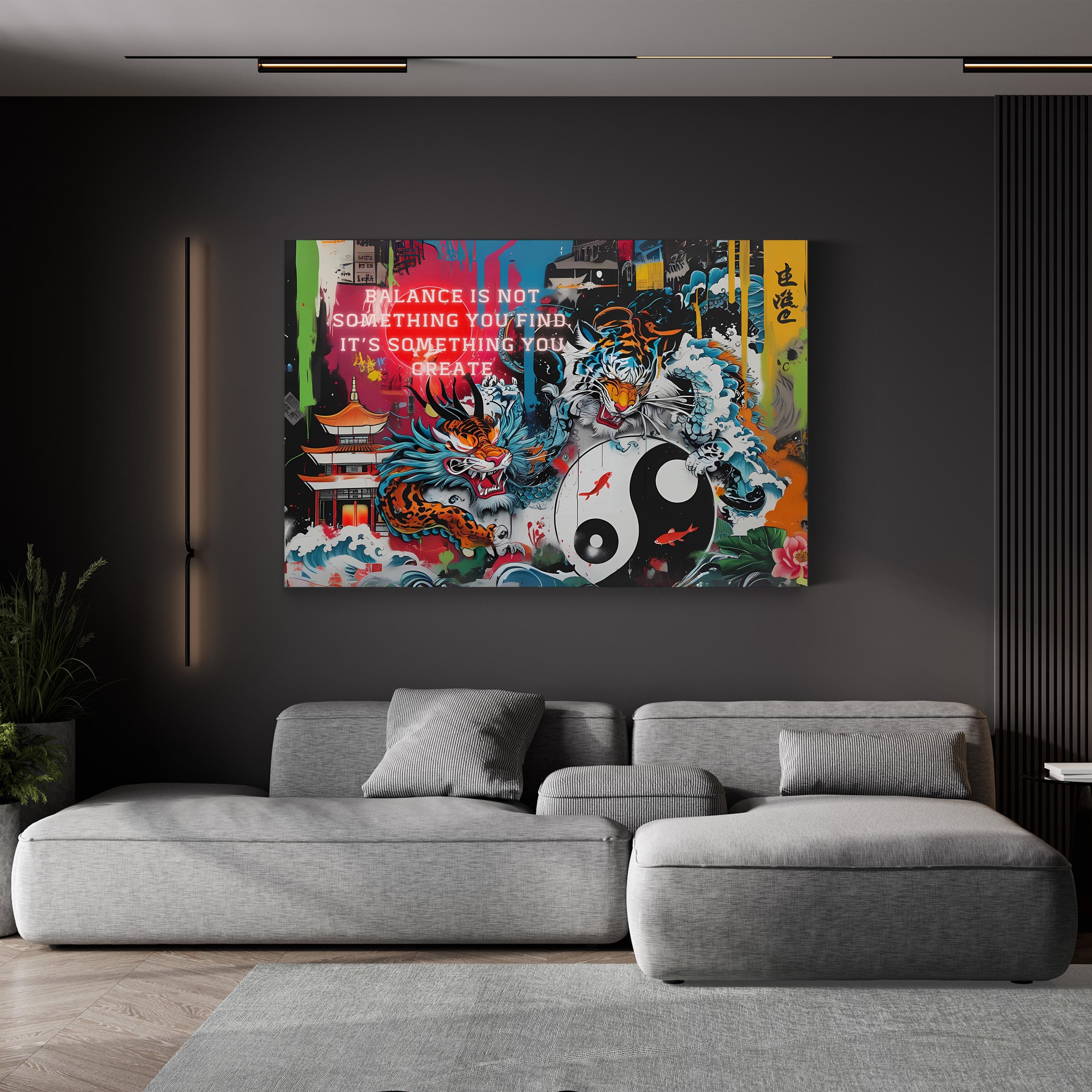 Yin Yang Tiger – Period Illustration Wall Art | Harmony & Balance Canvas Print