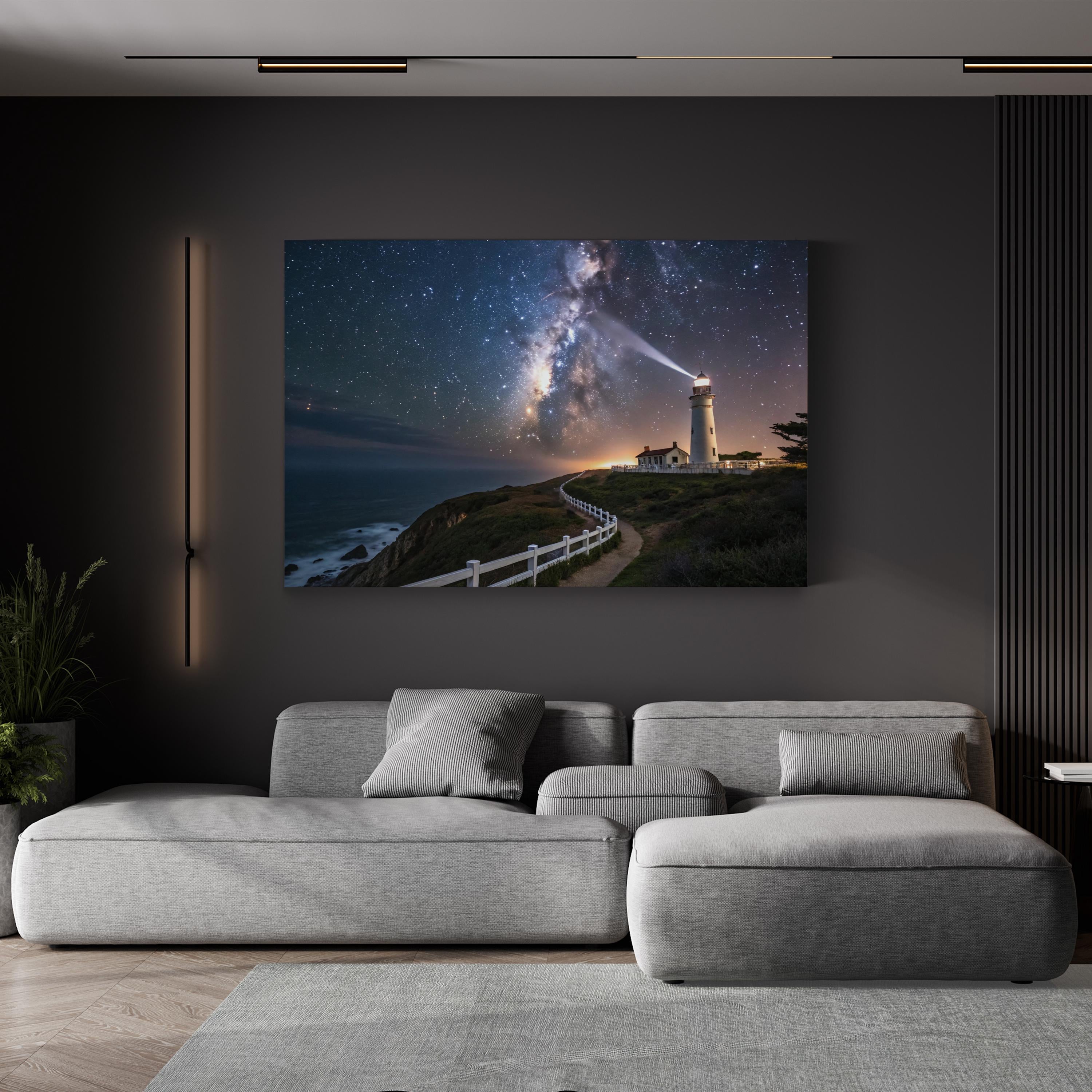 Pigeon Point Lighthouse – Vintage Photography Wall Art | Starry Night Coastal Canvas Print