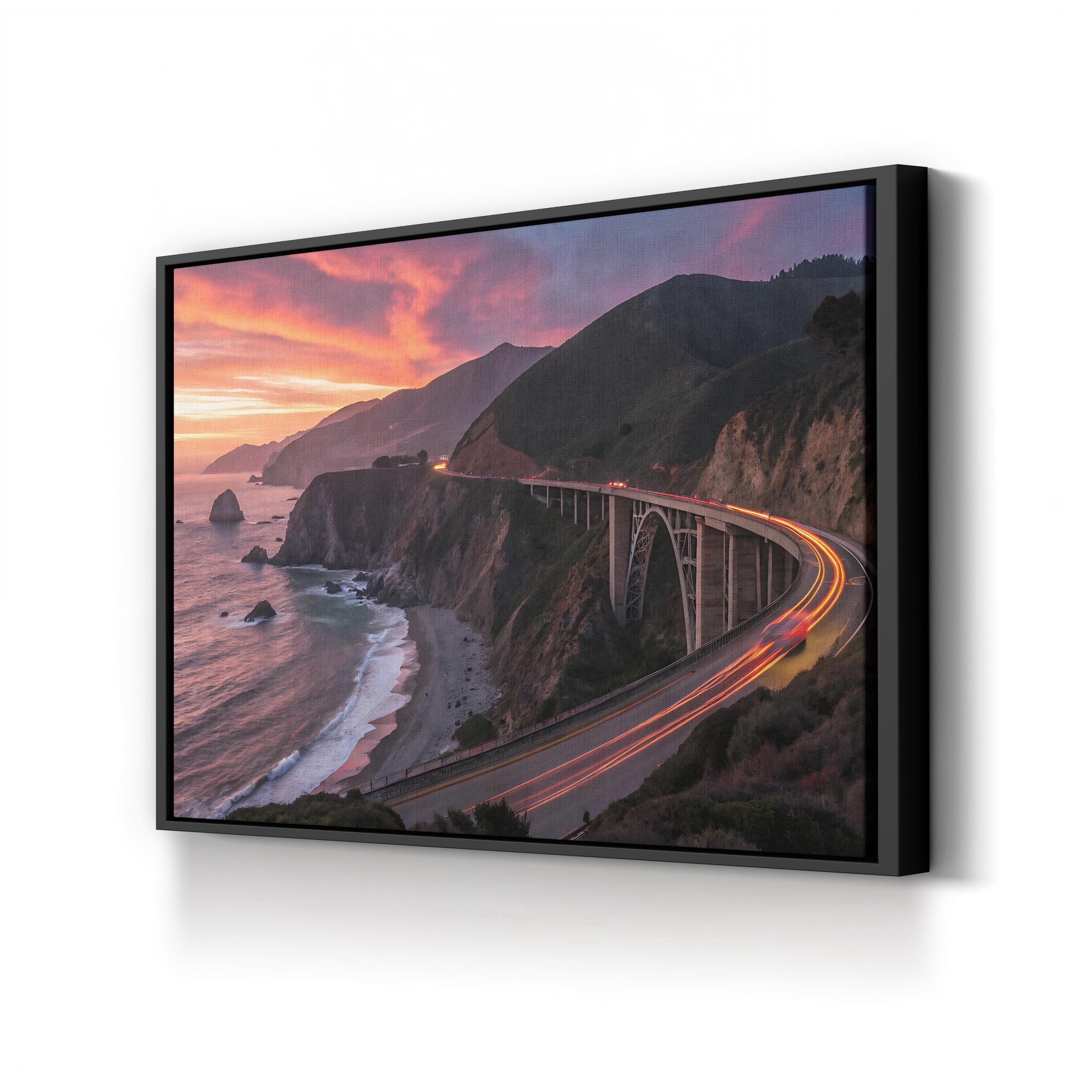 Coastal Sunset Canvas Art — Iconic Bridge and Ocean View Landscape
