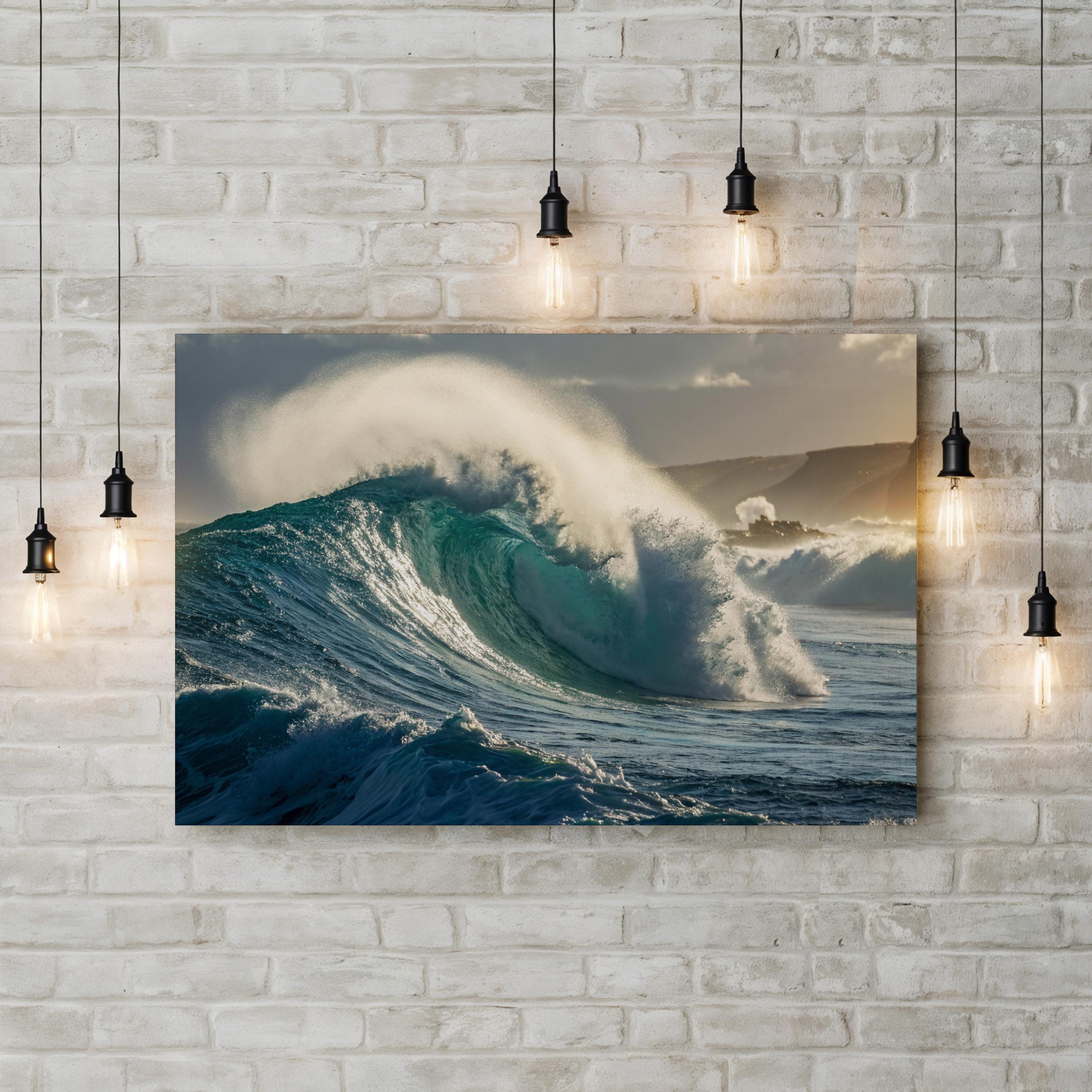Big Wave Coastal Landscape – Period Illustration Wall Art | Framed Seascape Canvas Print
