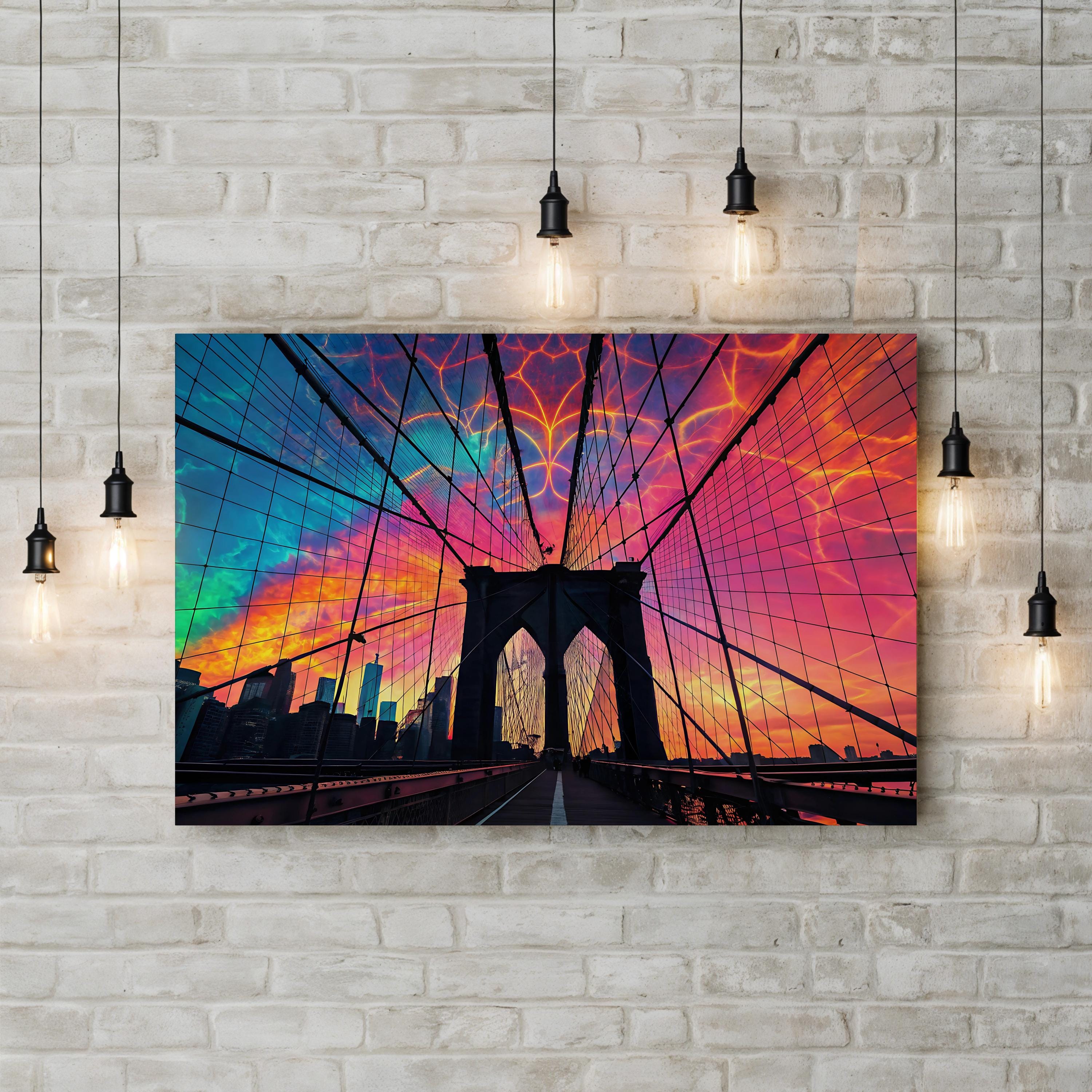 Brooklyn Bridge Architecture – Period Illustration Wall Art | New York Cityscape Canvas Print