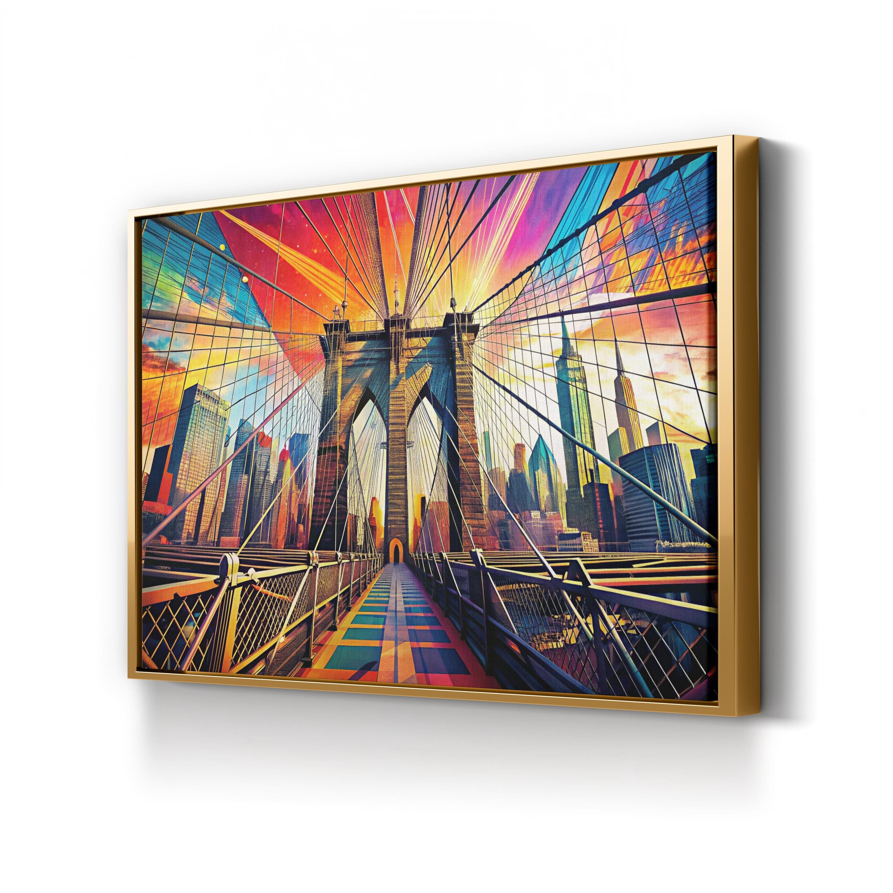 Brooklyn Bridge Bold Color – Period Illustration Wall Art | Contemporary NYC Canvas Print
